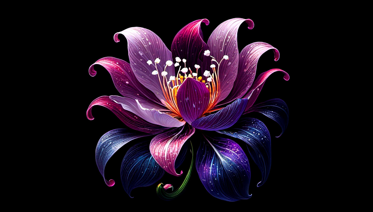 Vibrant Flower with Purple, Pink, and Blue Petals
