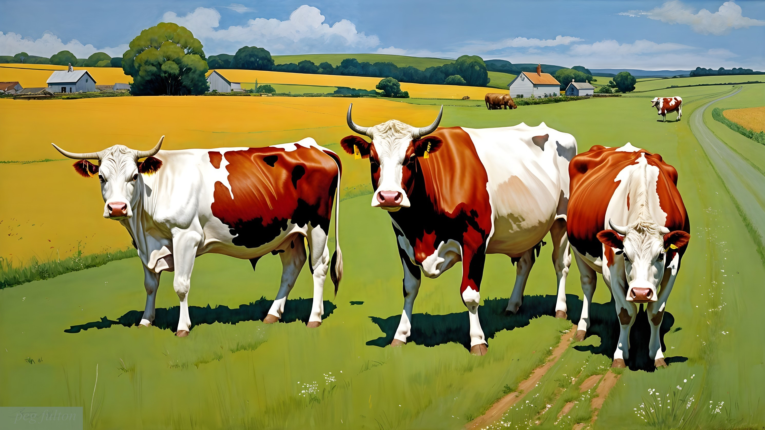 Rural Landscape with Cows and Vibrant Fields