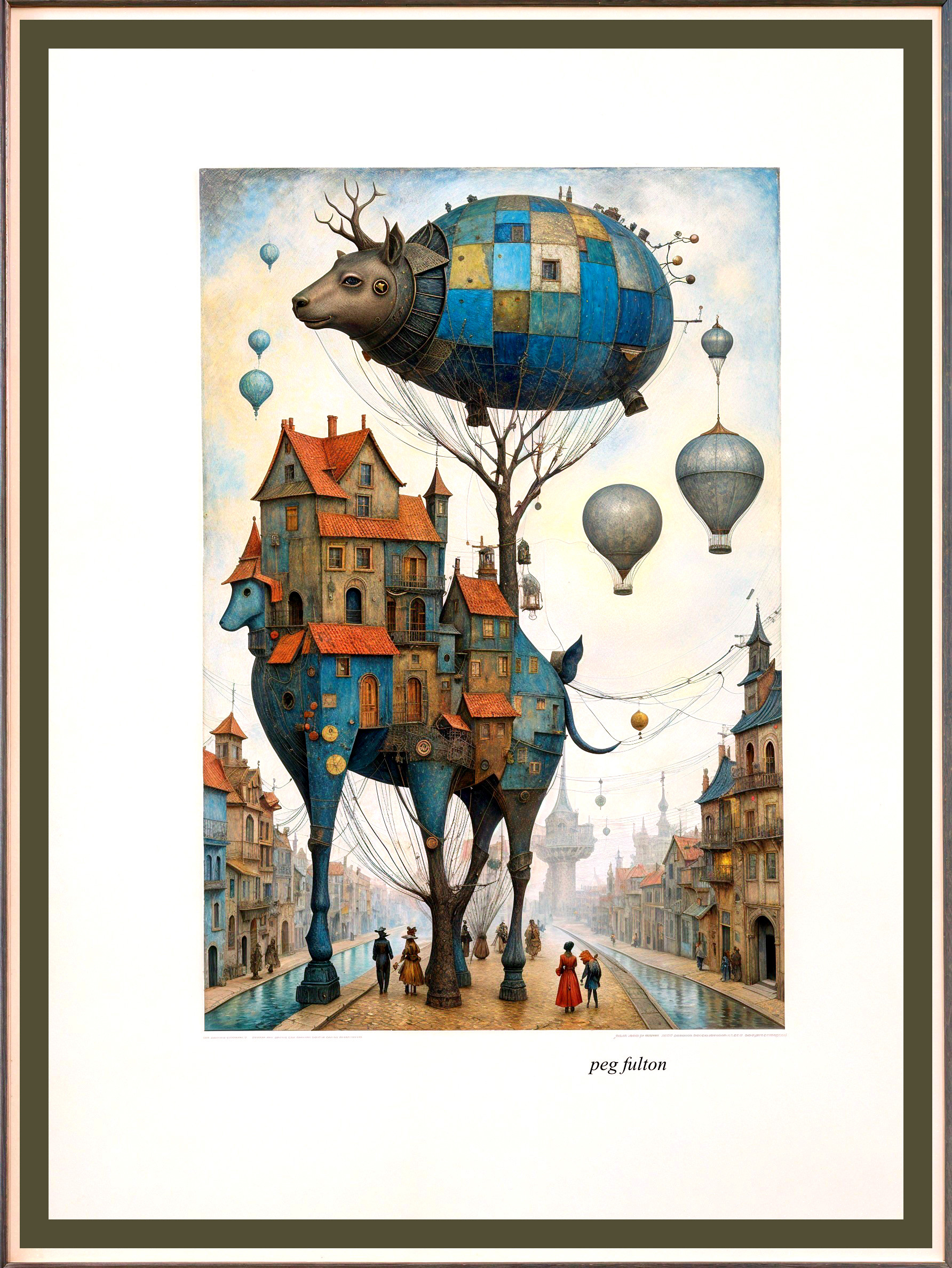 Whimsical Scene with Fantastical Creature and Colorful Landscape