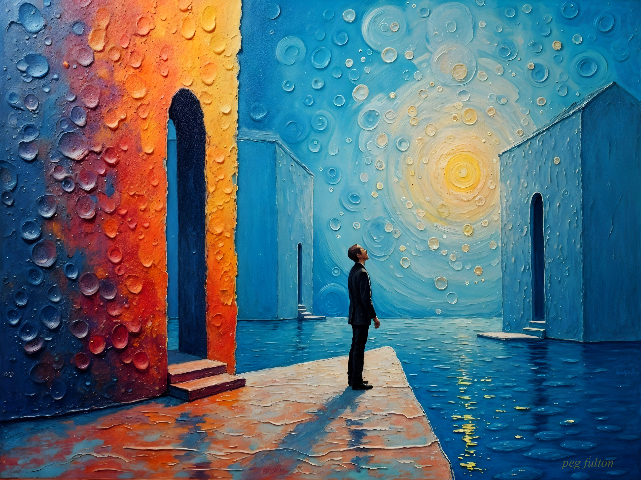 Surreal Landscape with Figure and Vivid Sky
