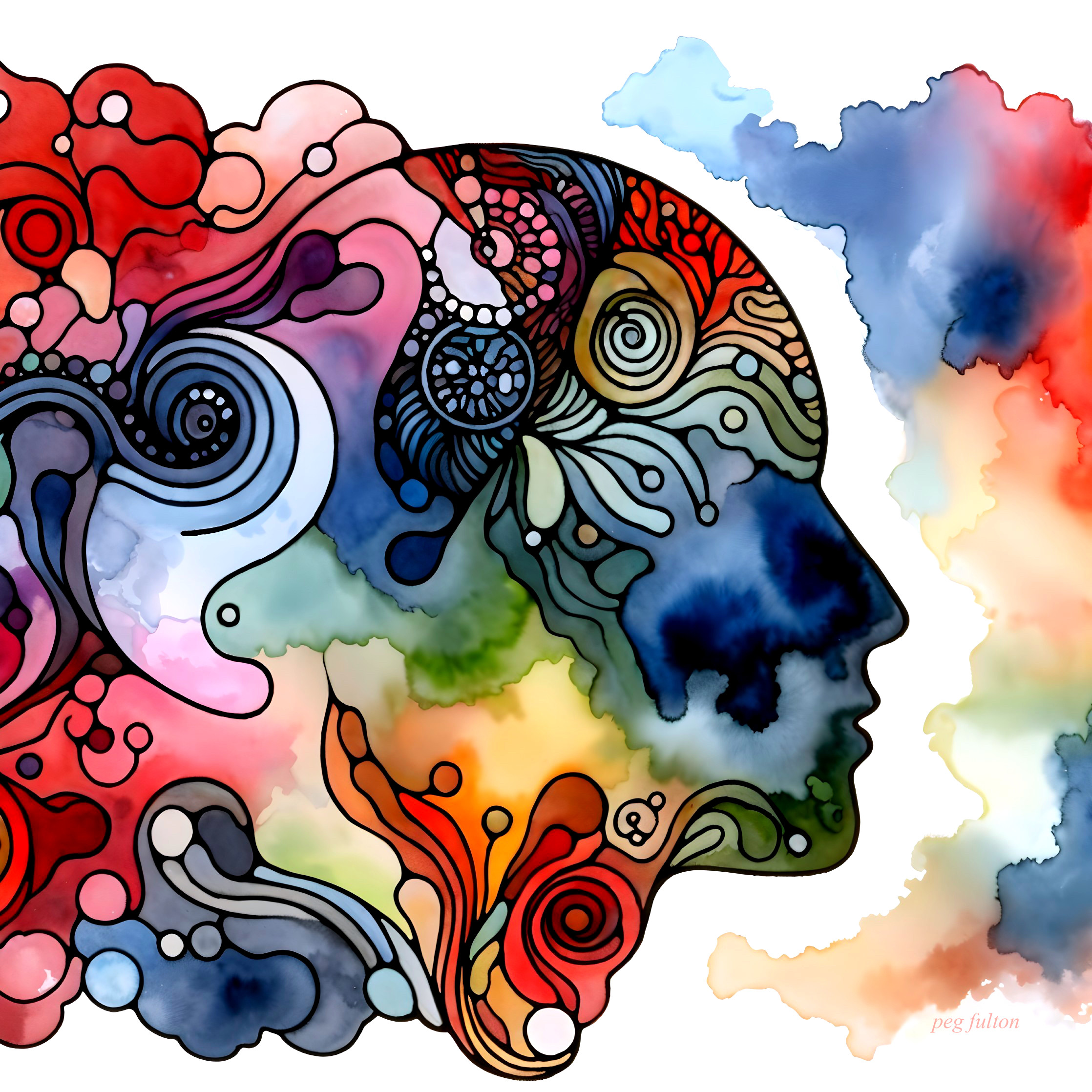 Abstract Face Profile with Vibrant Color Patterns