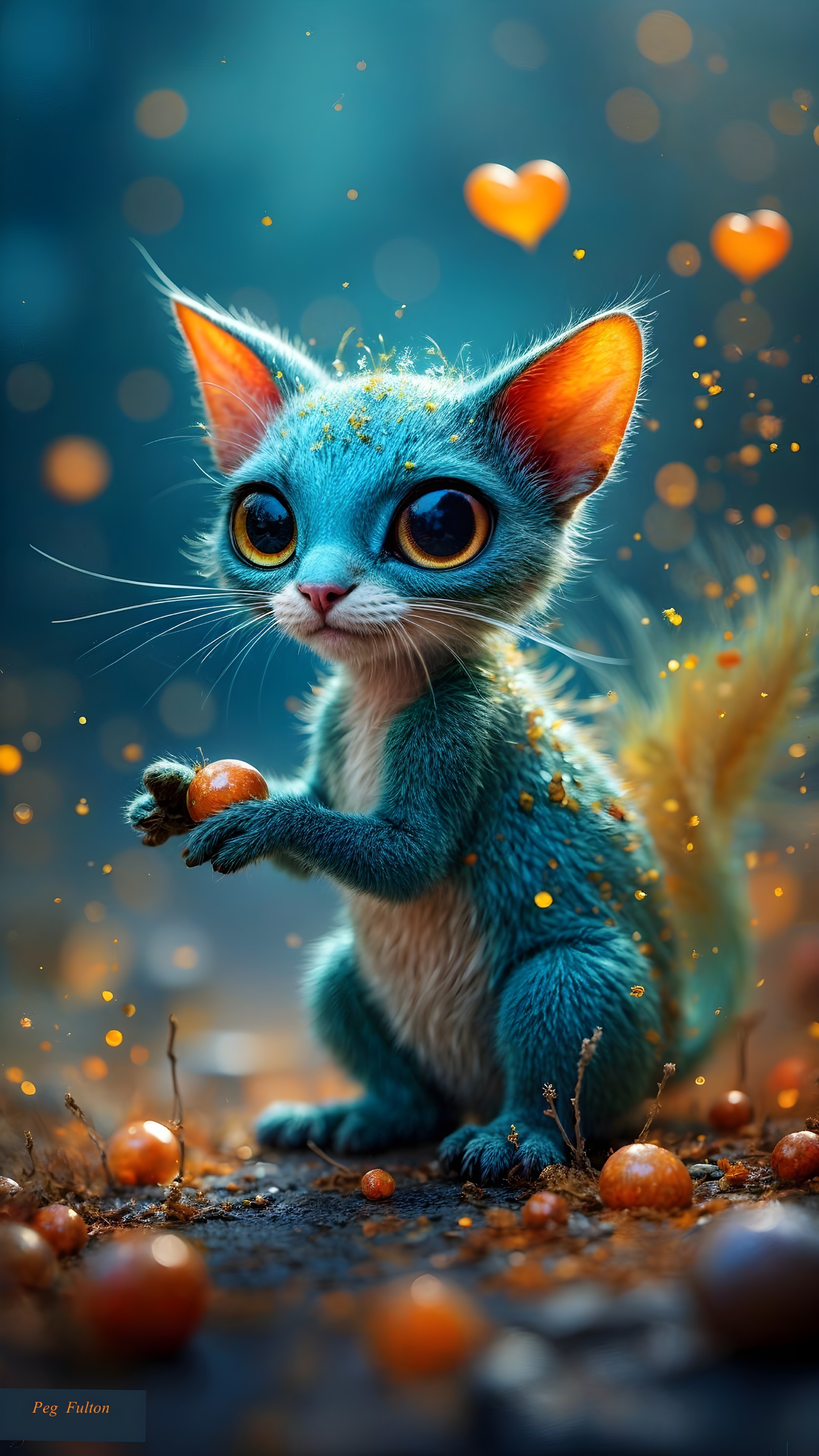 Whimsical Blue-Furred Creature in Magical Landscape