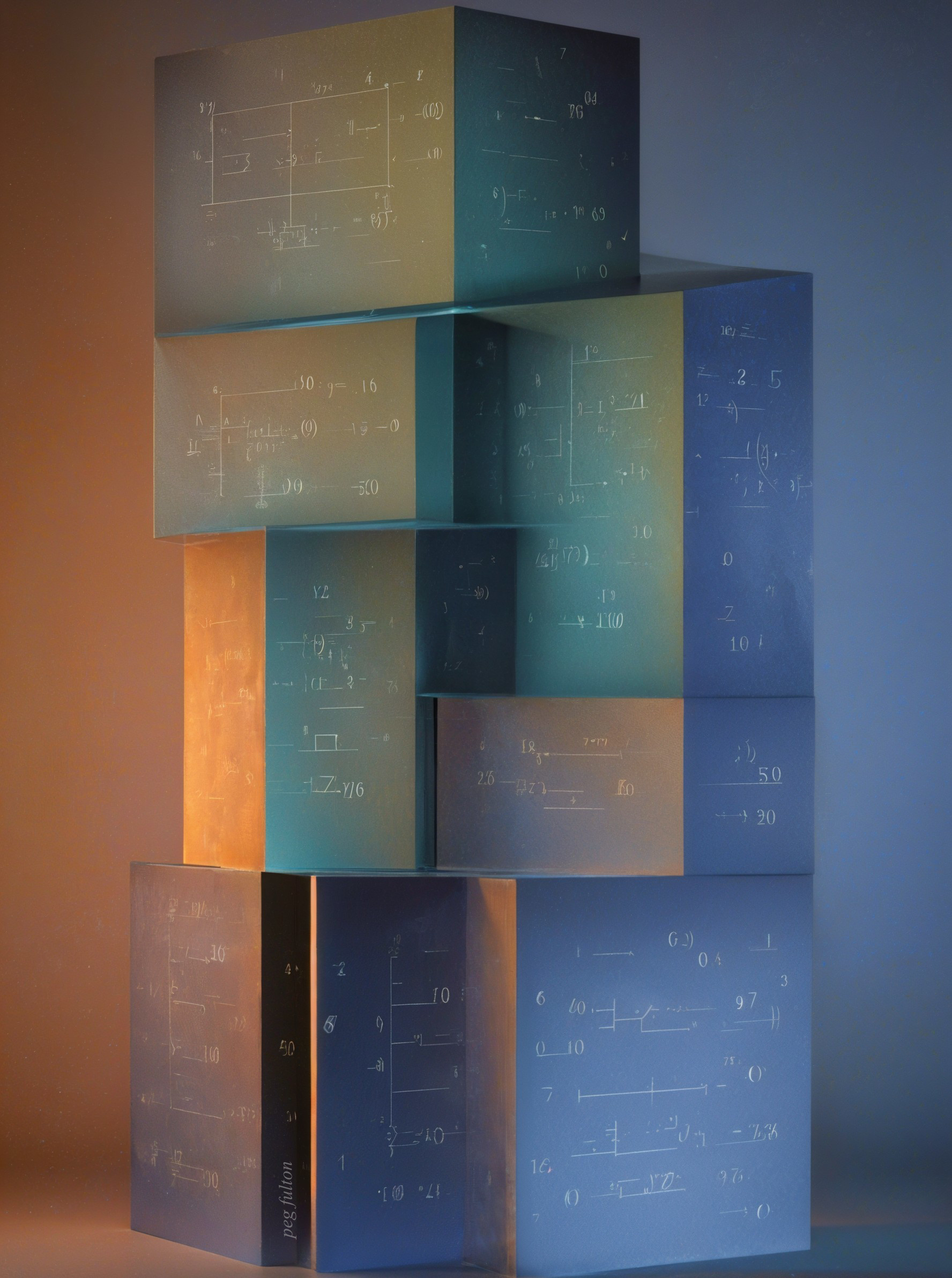 Translucent cubes with mathematical symbols and gradient colors