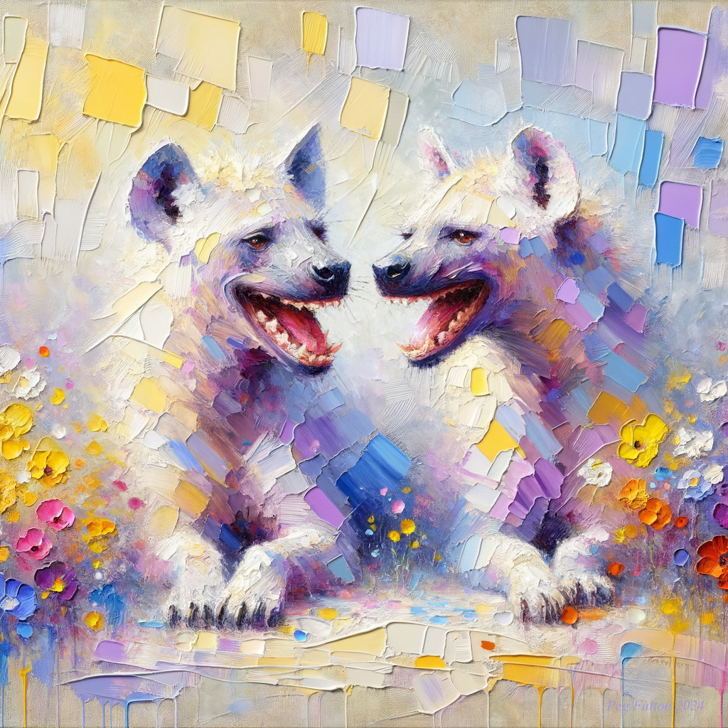 Vibrant Stylized Hyenas in Colorful Abstract Setting