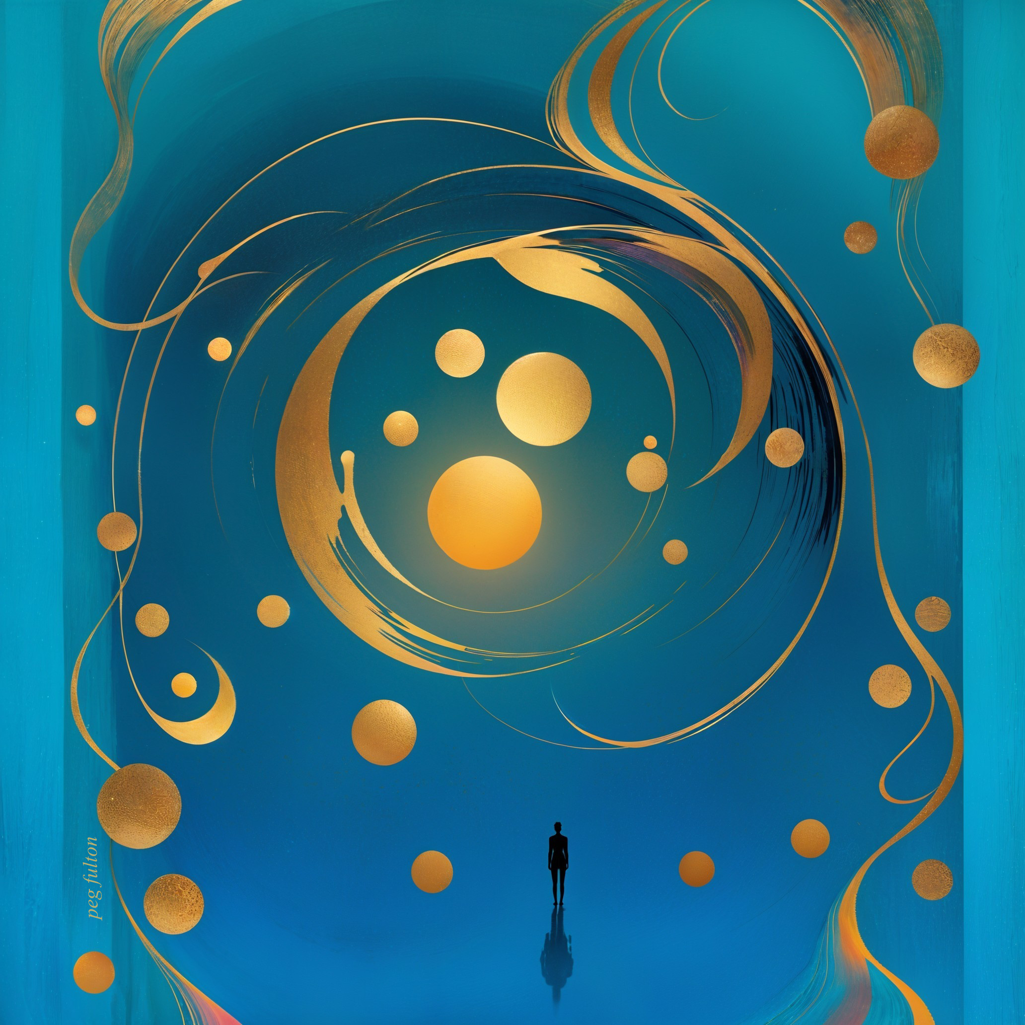 Solitary Figure Beneath Vibrant Swirling Cosmos