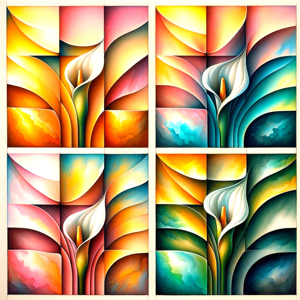 Abstract Calla Lily in Vibrant Color Quadrants