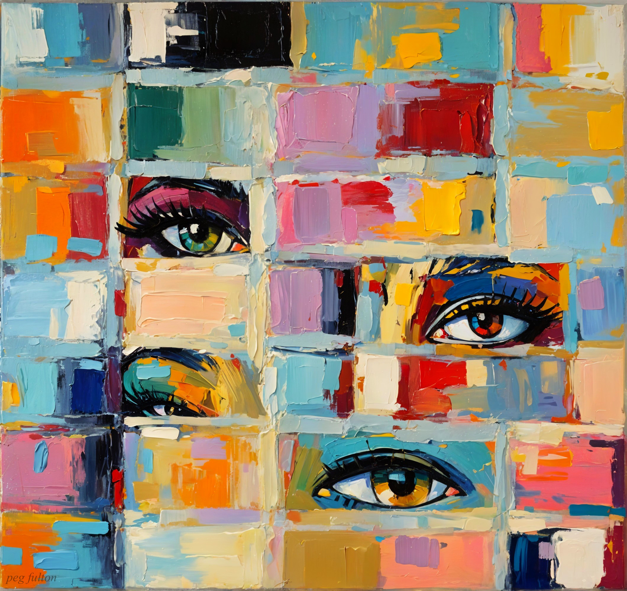 Vibrant Abstract Composition of Colorful Faces