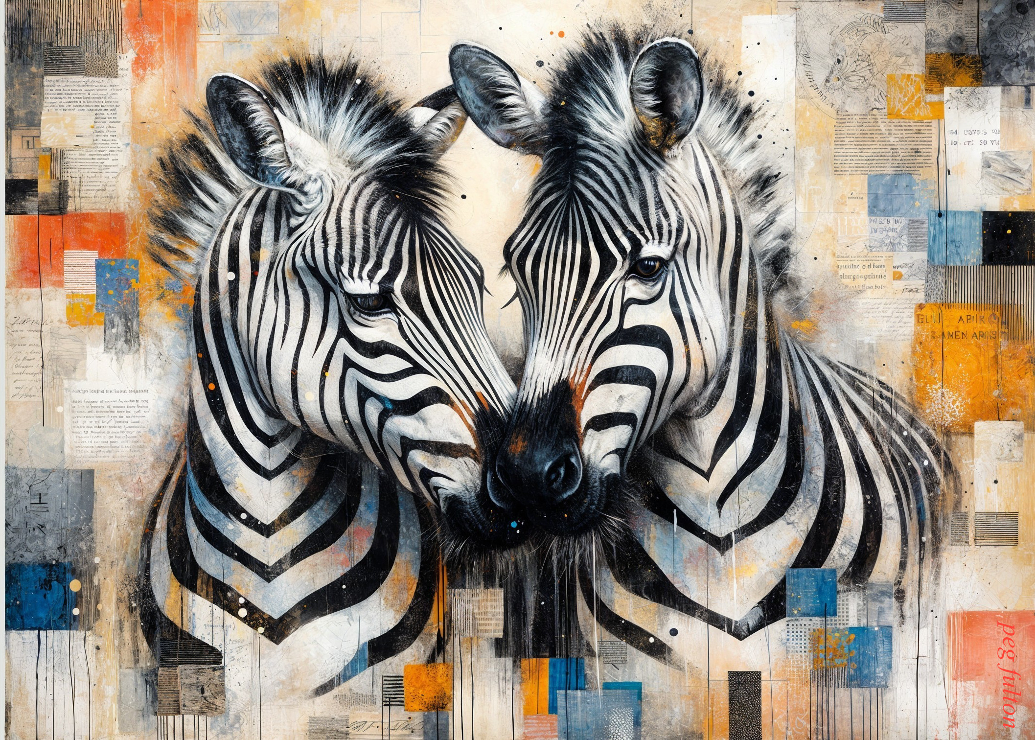 Zebras in Colorful Abstract Surroundings and Textures