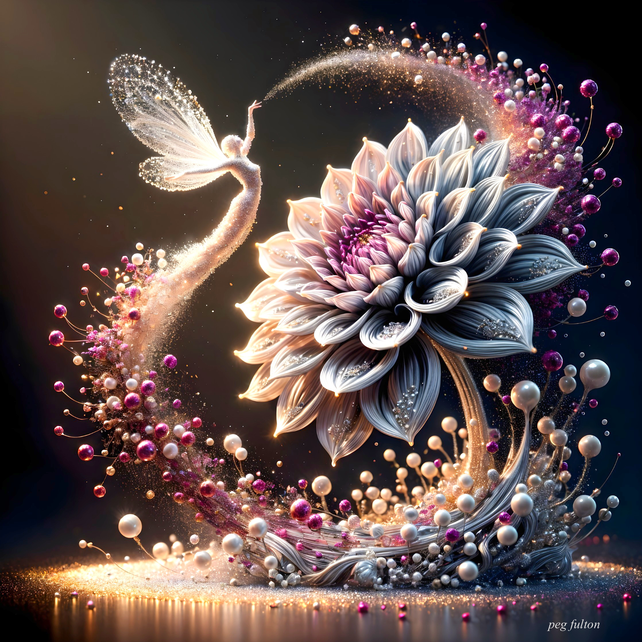 Whimsical Fairy Dancing Among Intricate Flower Scene