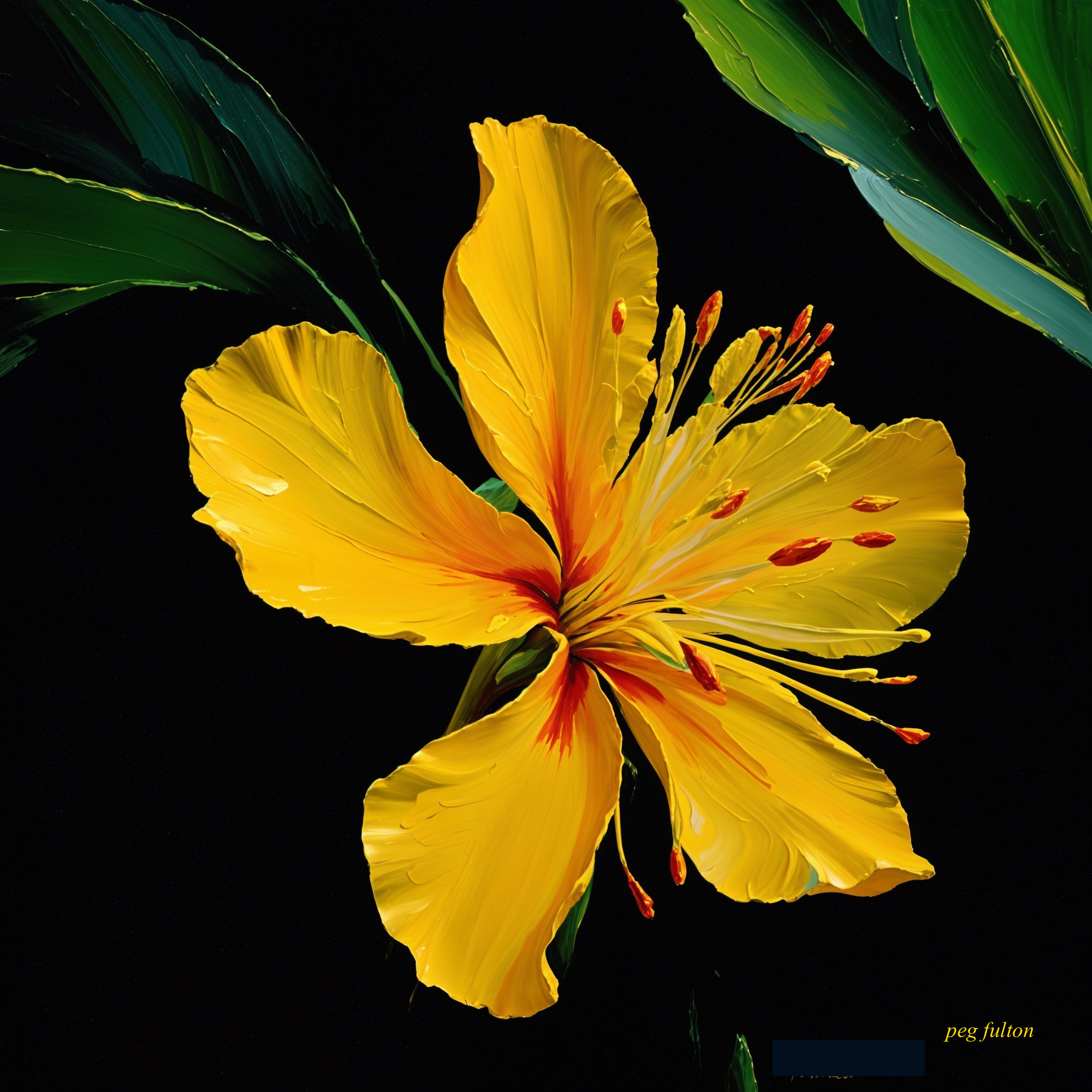Vibrant Yellow Flower with Delicate Petals and Green Leaves