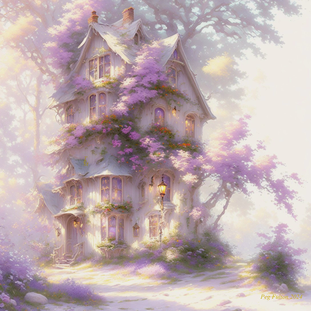 Whimsical Fairy-Tale House Surrounded by Lavender