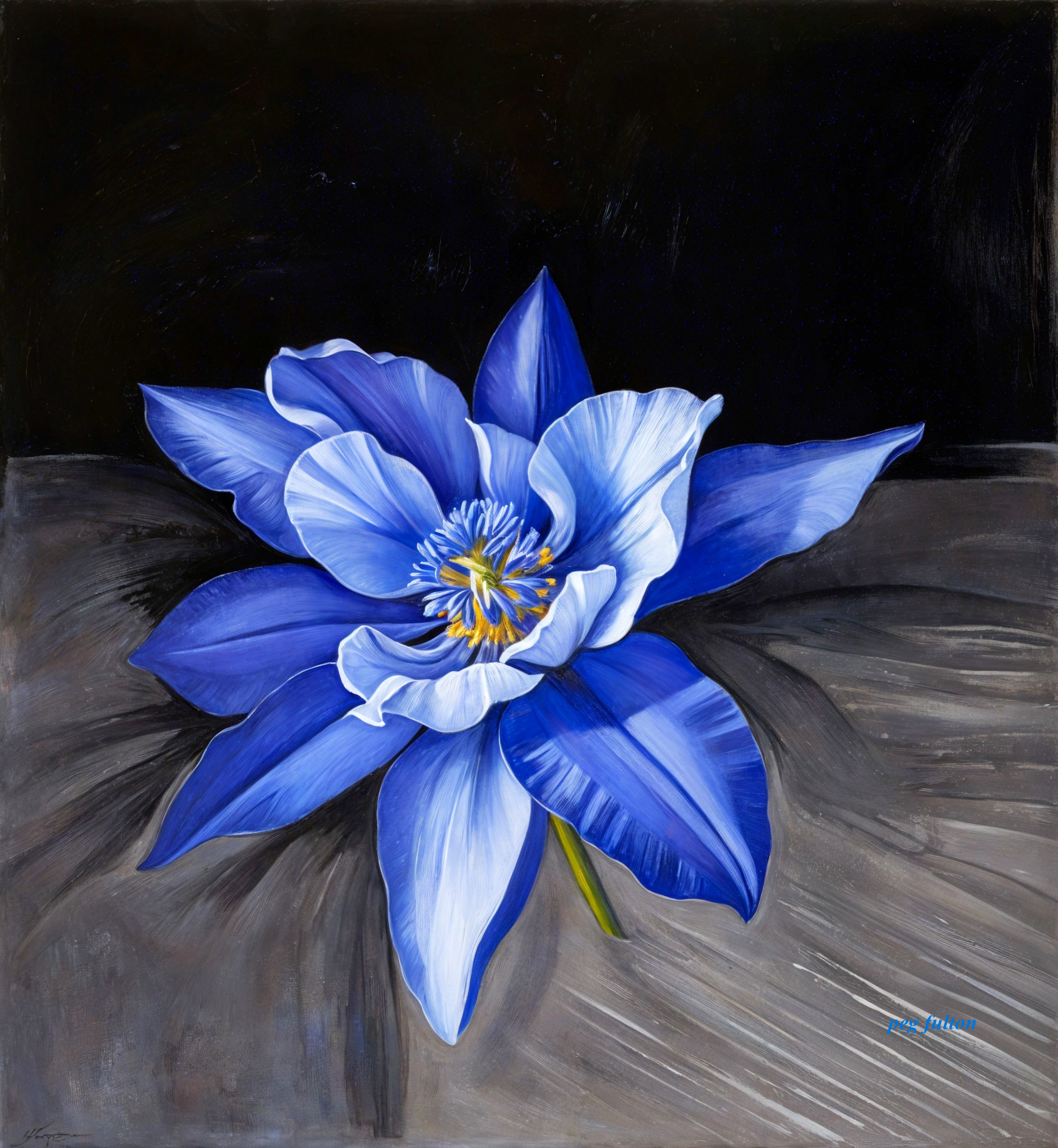 Blue Flower with Delicate Petals on Dark Background