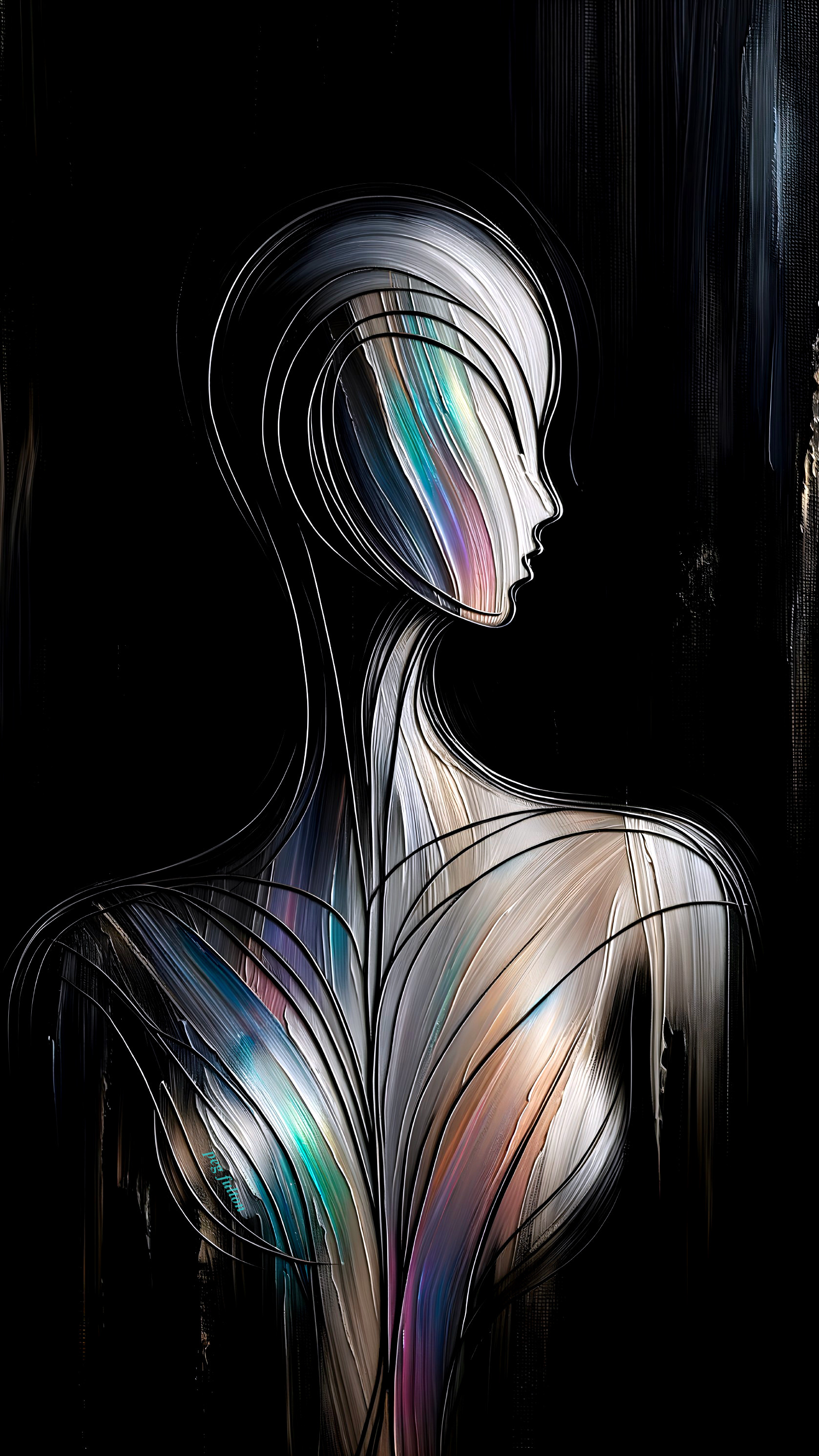 Abstract Figure with Flowing Lines and Vibrant Colors