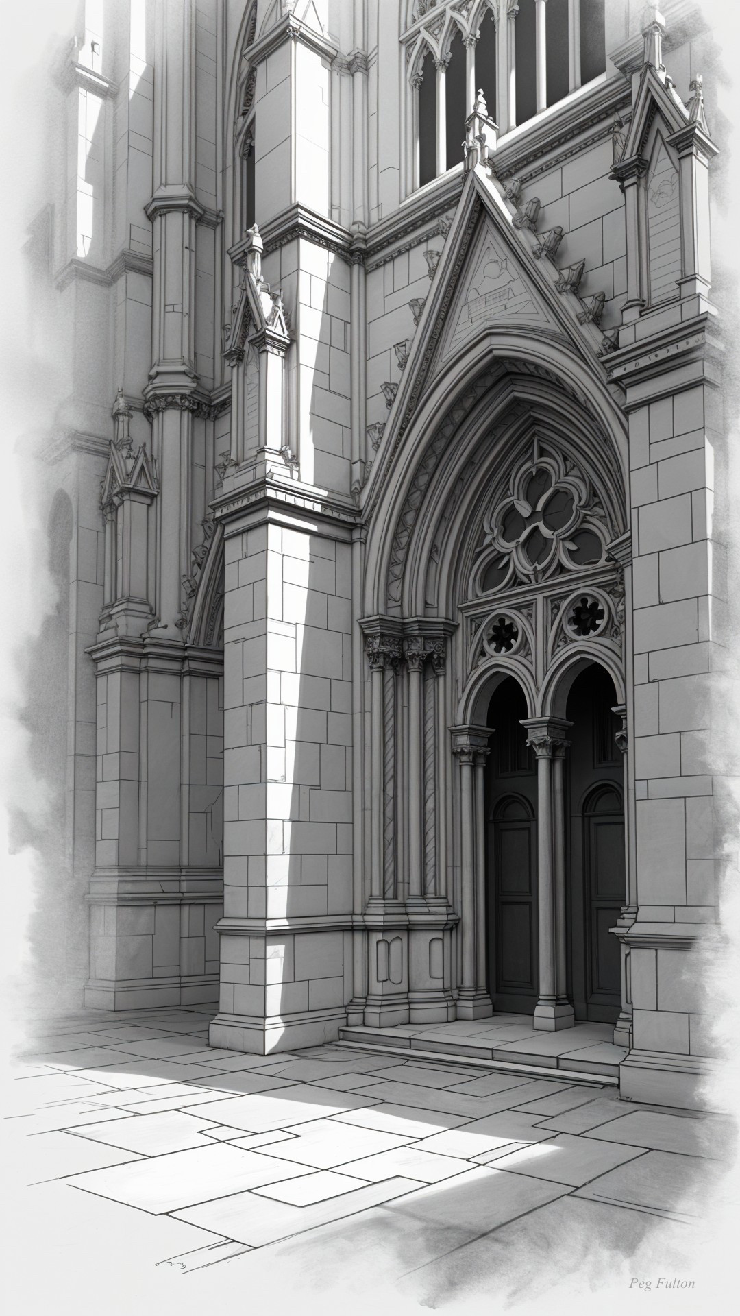 Detailed Architectural Design of a Gothic Cathedral Entrance