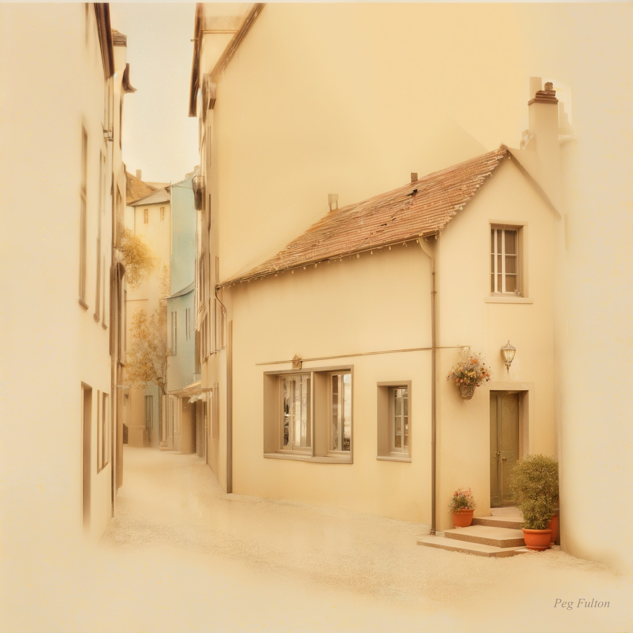 Pastel-Colored Buildings on a Serene Narrow Street