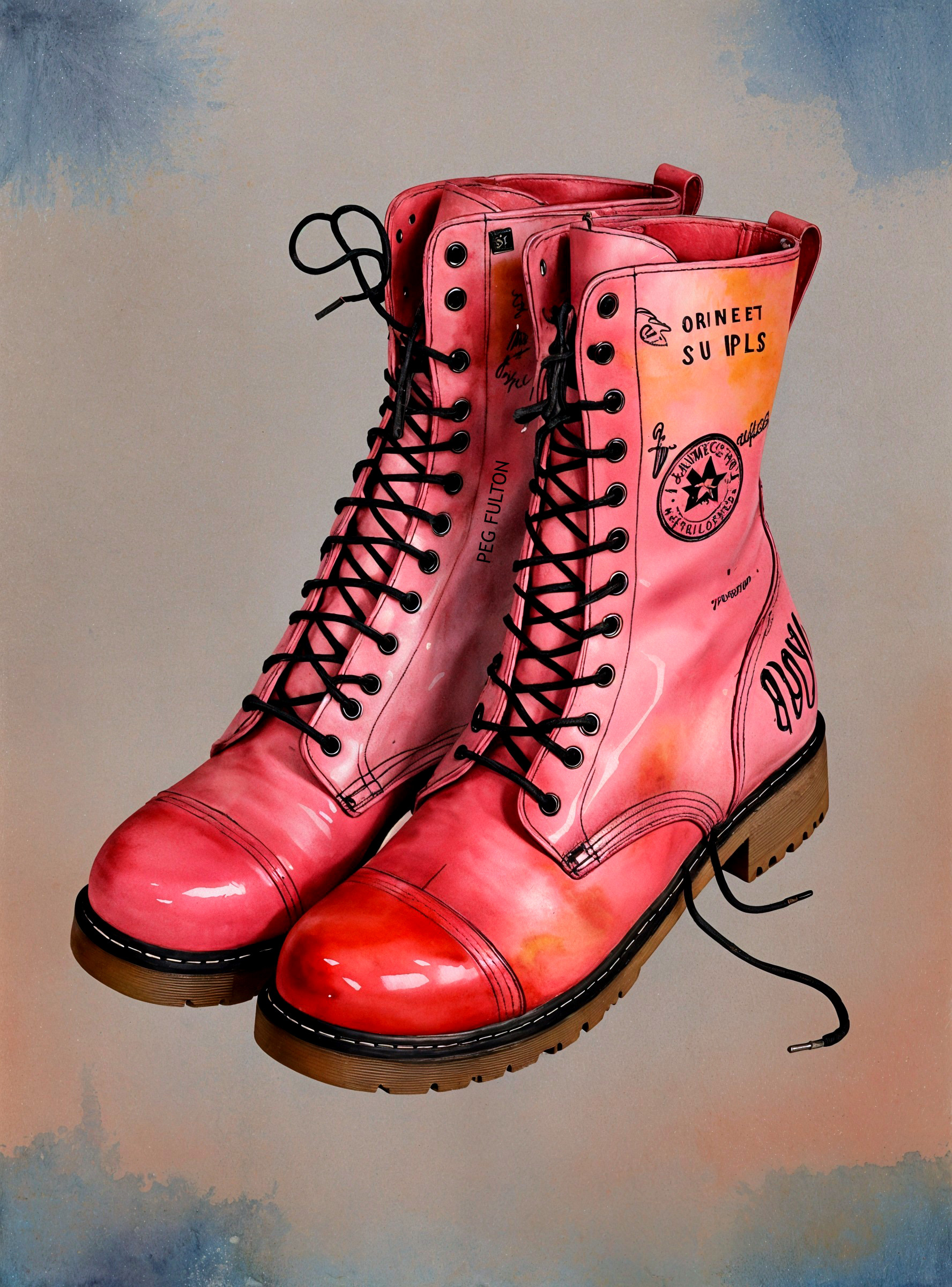 Vibrant Pink Combat Boots with Glossy Finish and Design