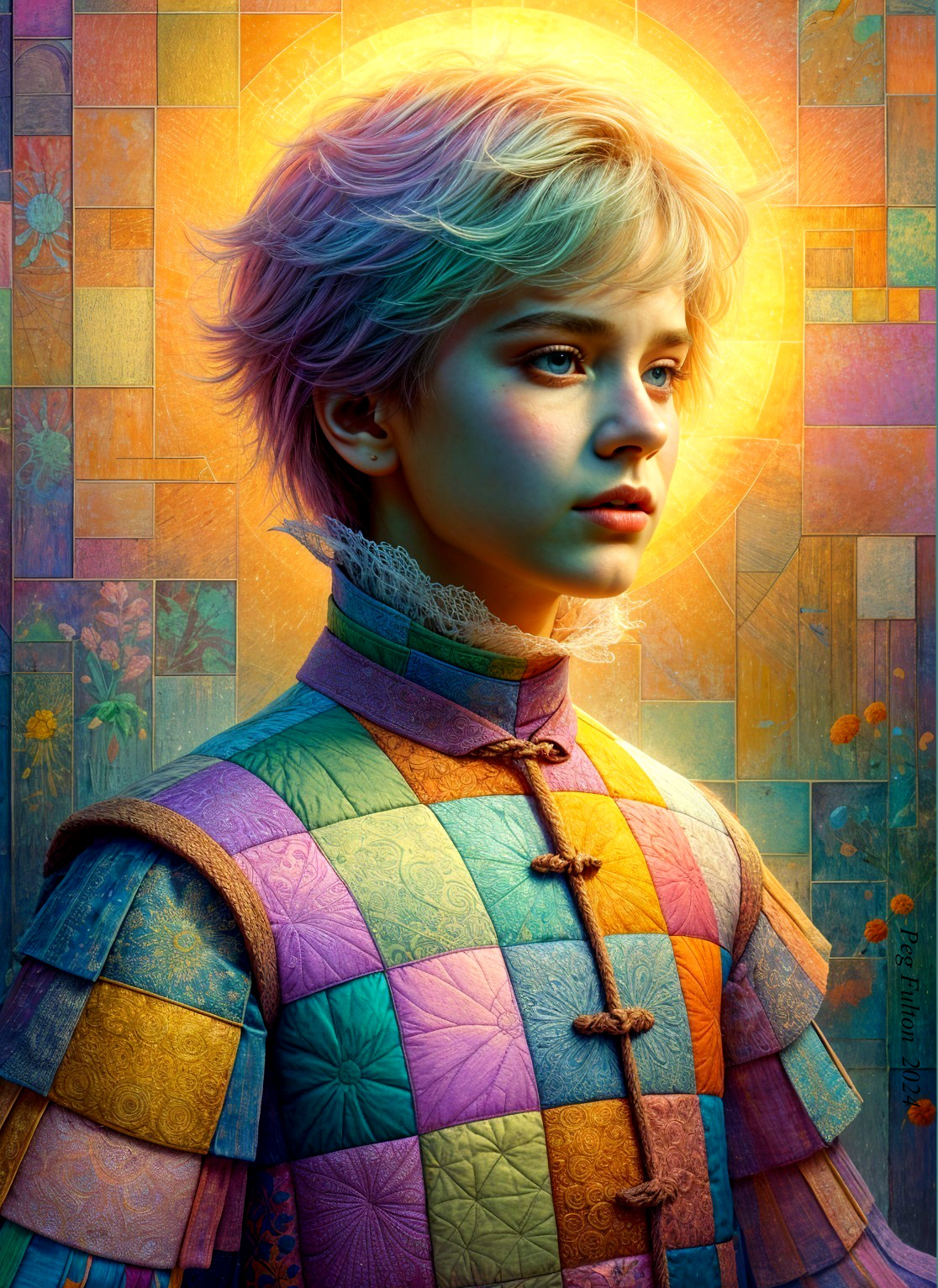 Young person with pastel hair in vibrant background