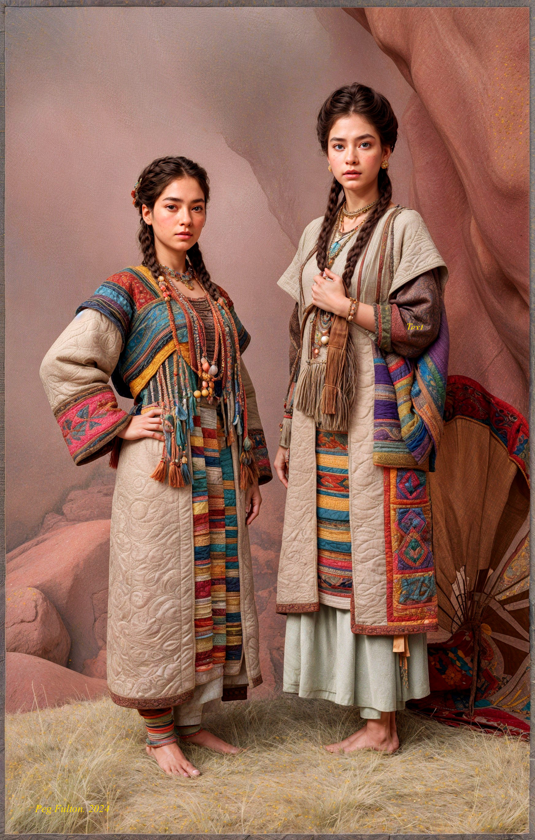 Traditional Garments of Two Women in Natural Setting