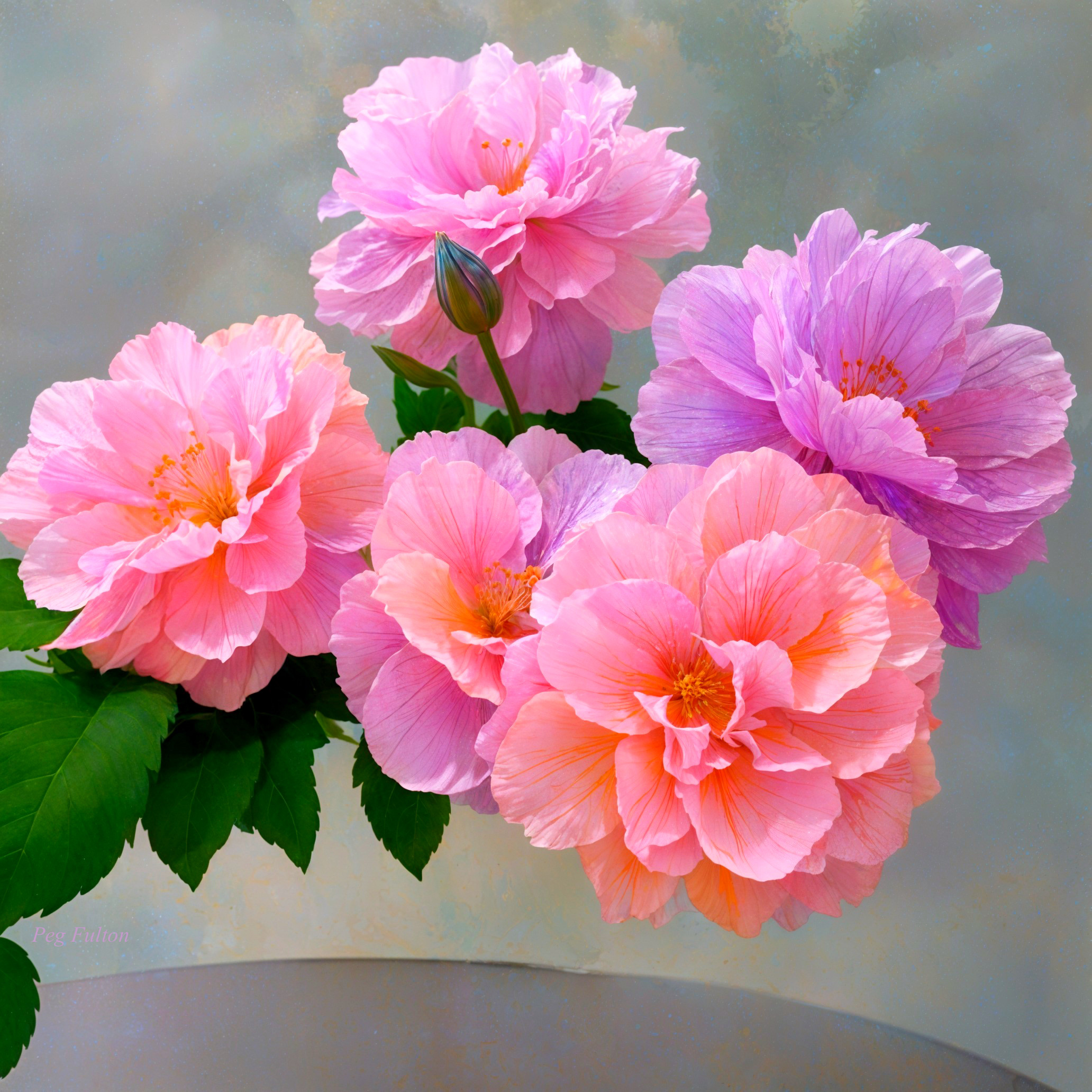 Blooming flowers in soft pink and lavender hues