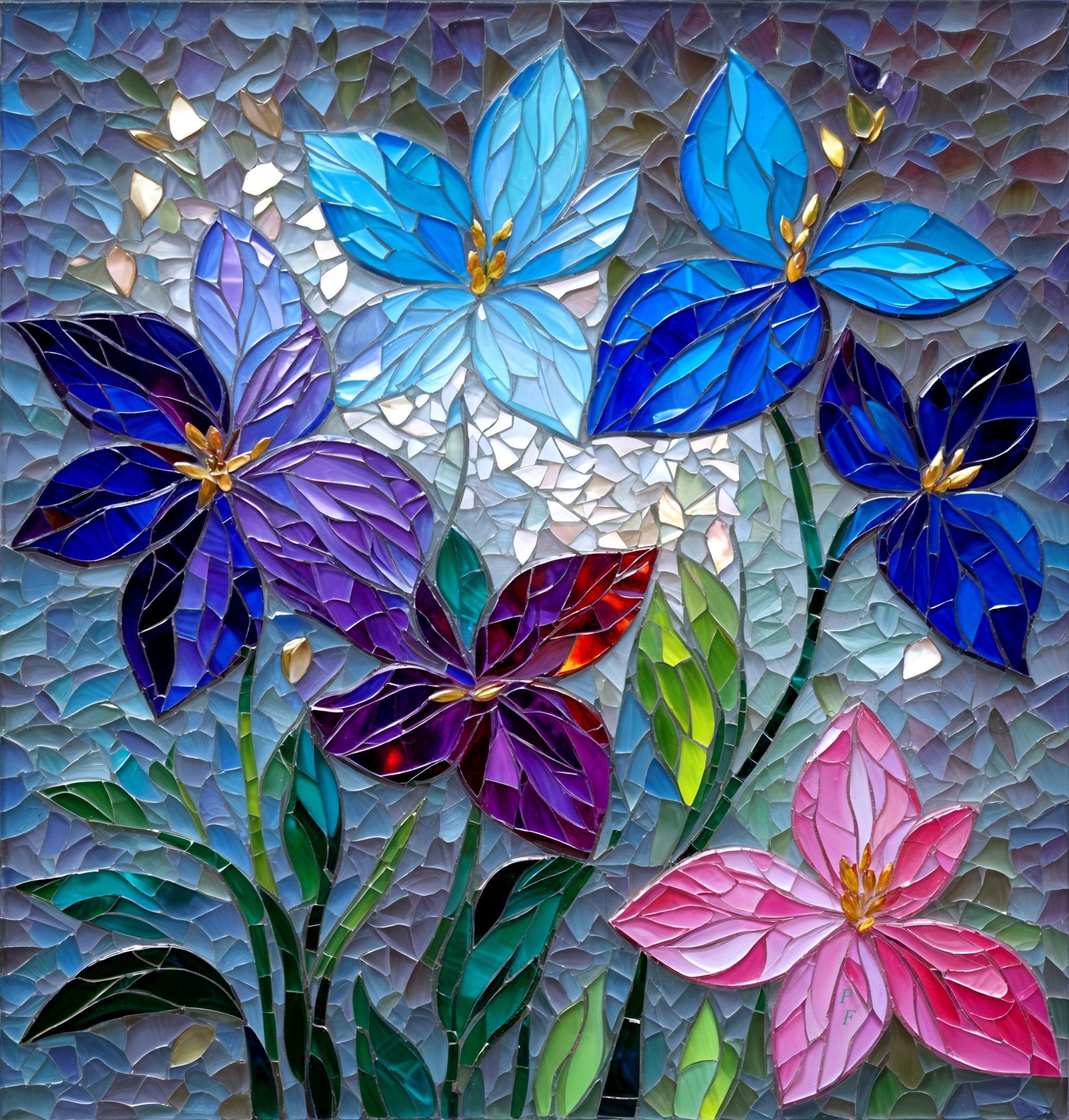 Vibrant Mosaic Artwork of Colorful Flowers