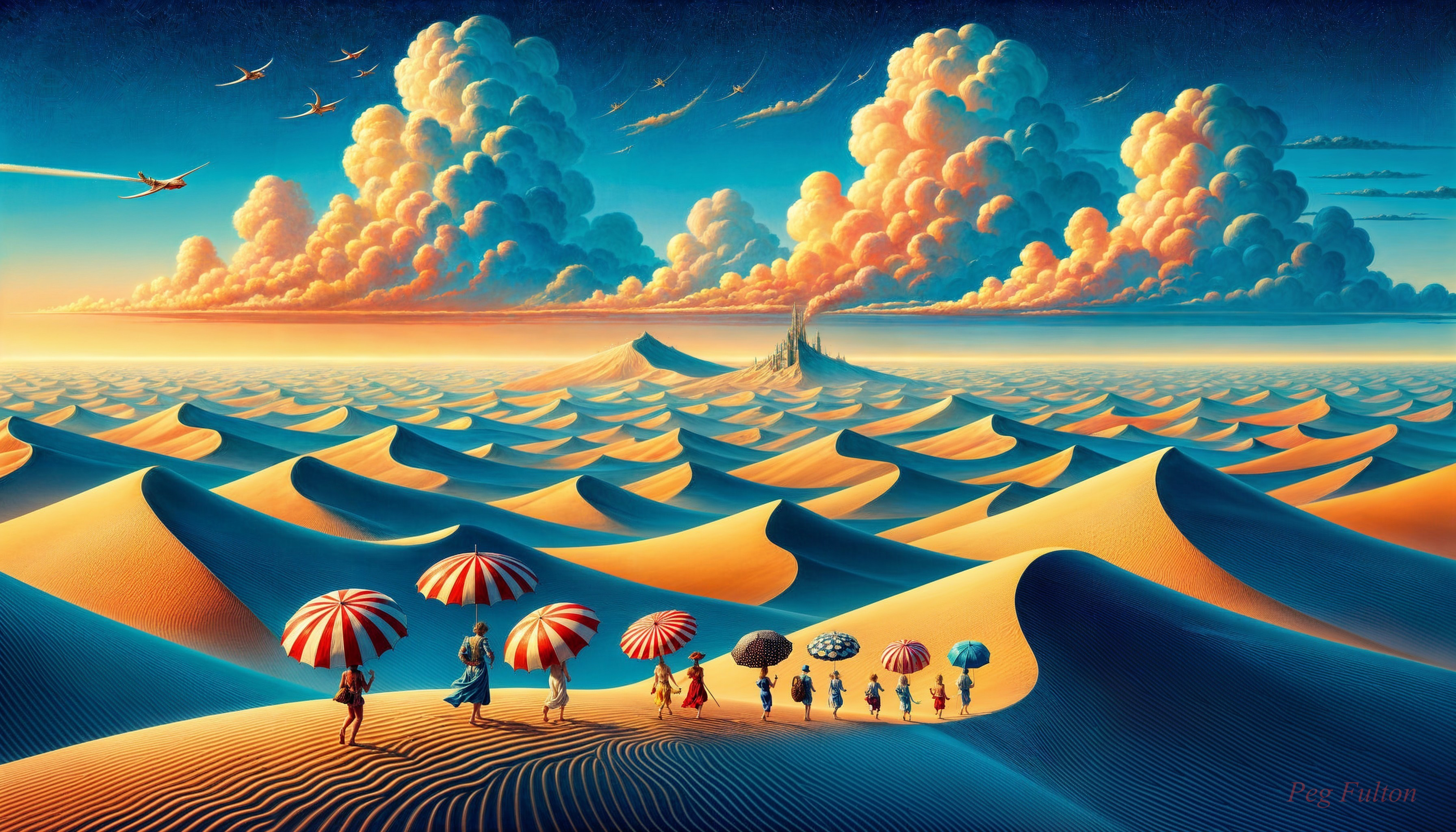 Surreal Desert Landscape with Colorful Dunes and Sky