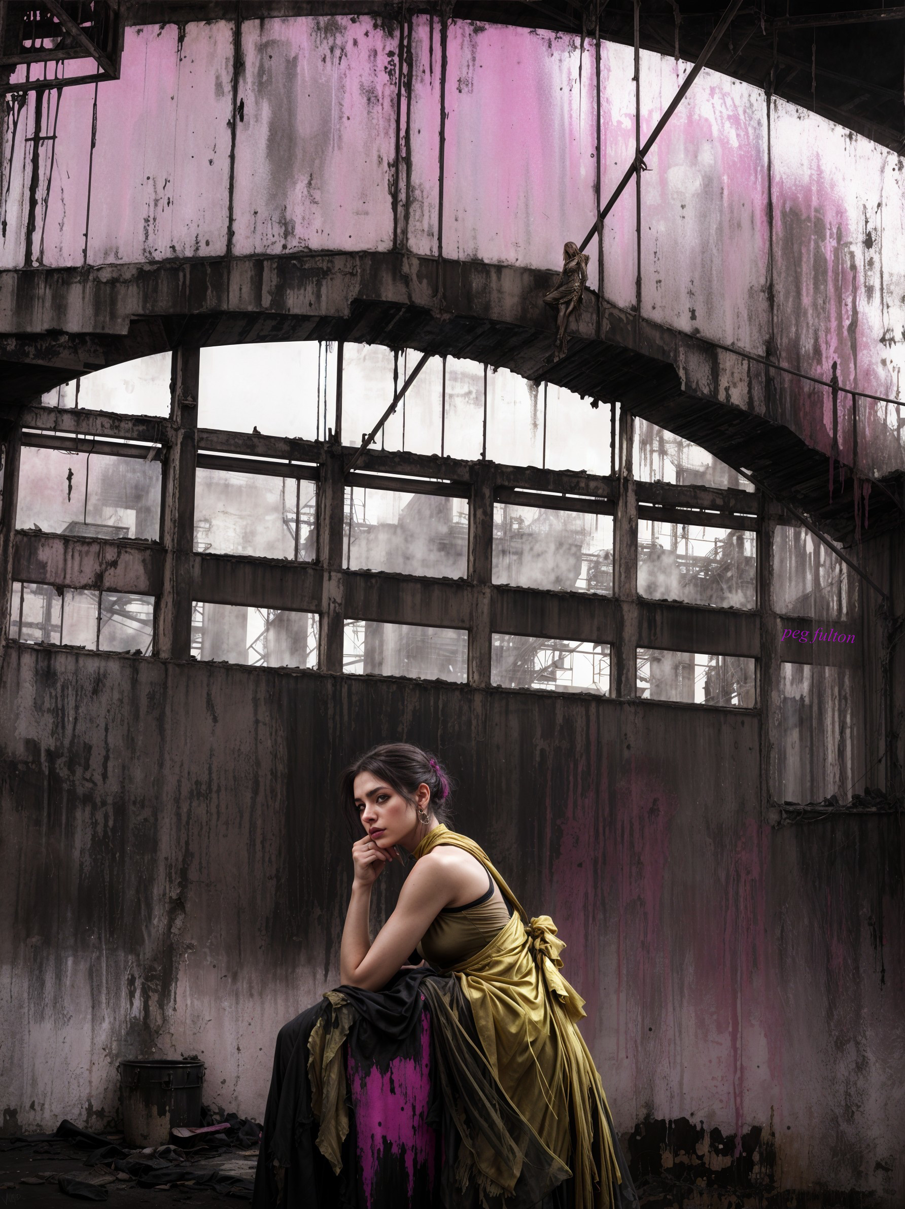 Young Woman in Moody Abandoned Industrial Setting