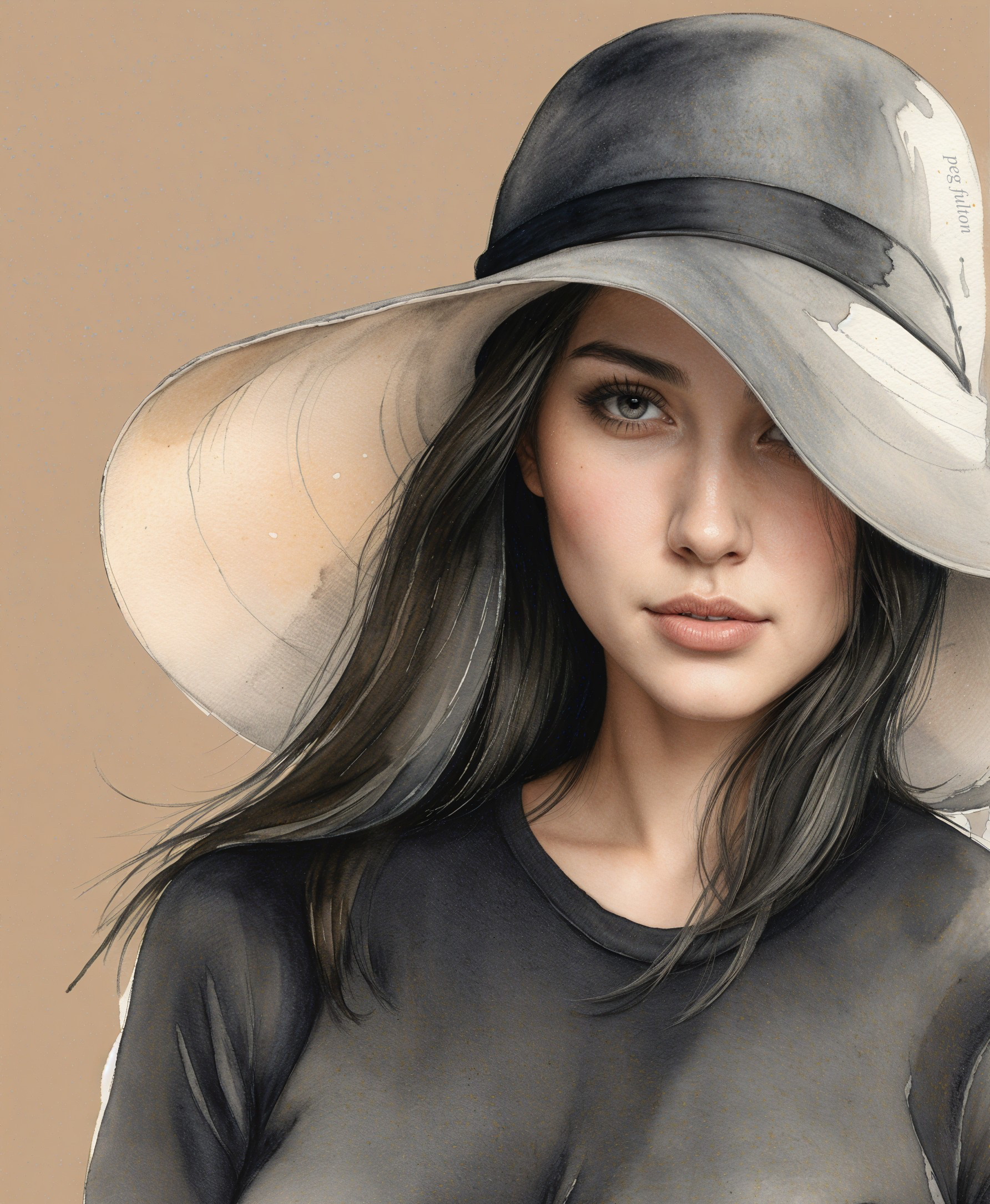 Portrait of a Woman with Hat and Serene Expression