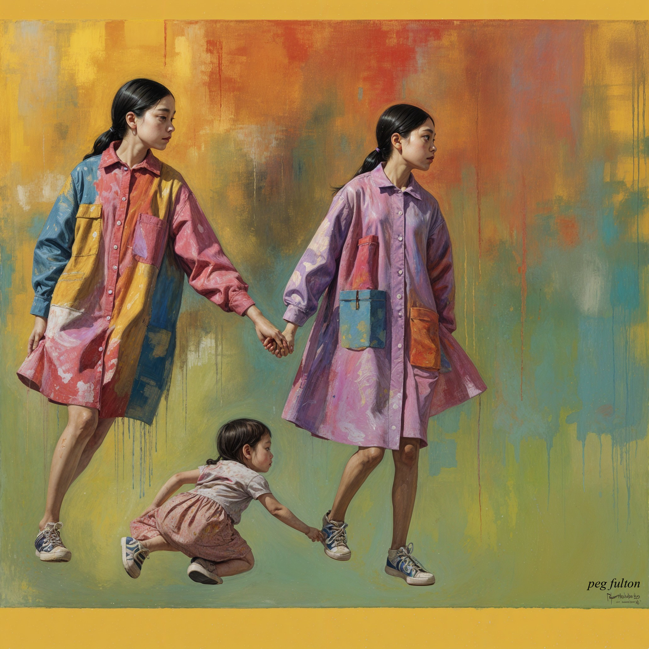 Two Girls in Colorful Shirts with Vibrant Background