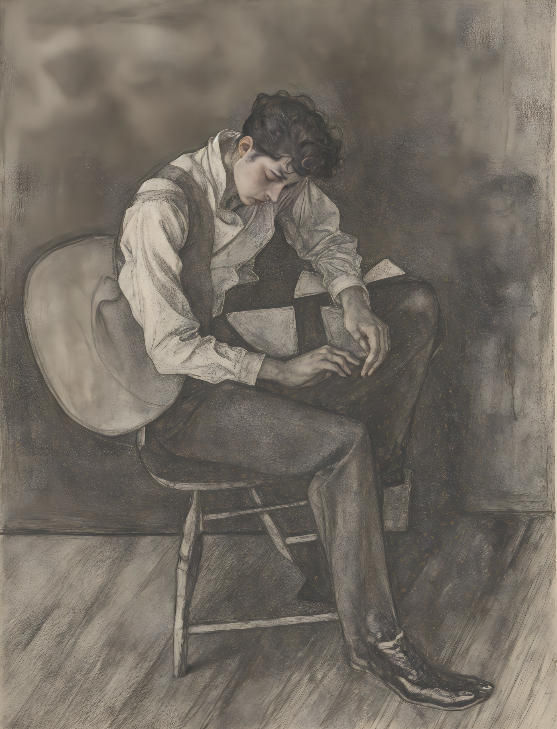 Young man in white shirt reflecting with a book