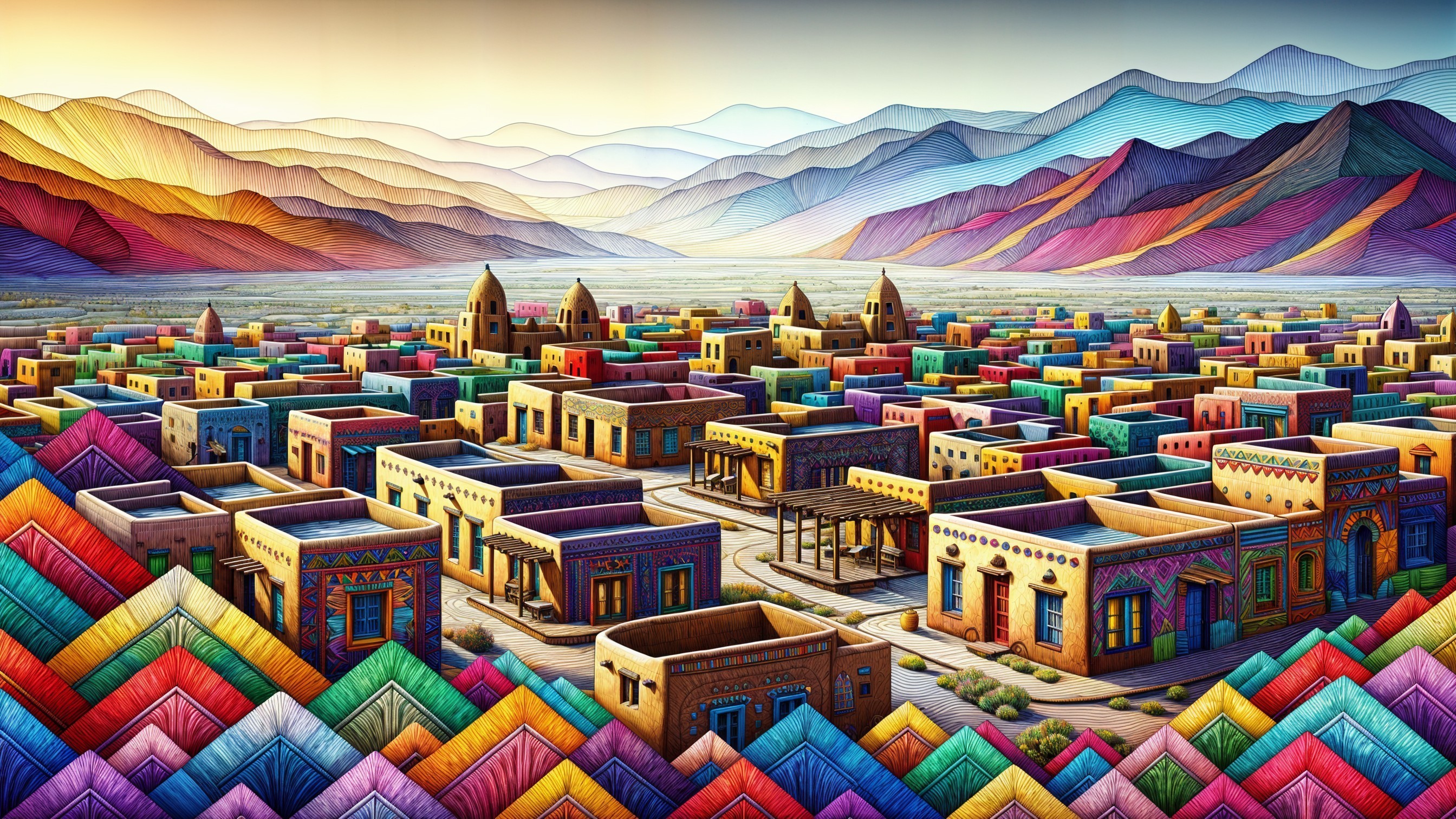 Colorful Cityscape with Traditional Architecture and Hills