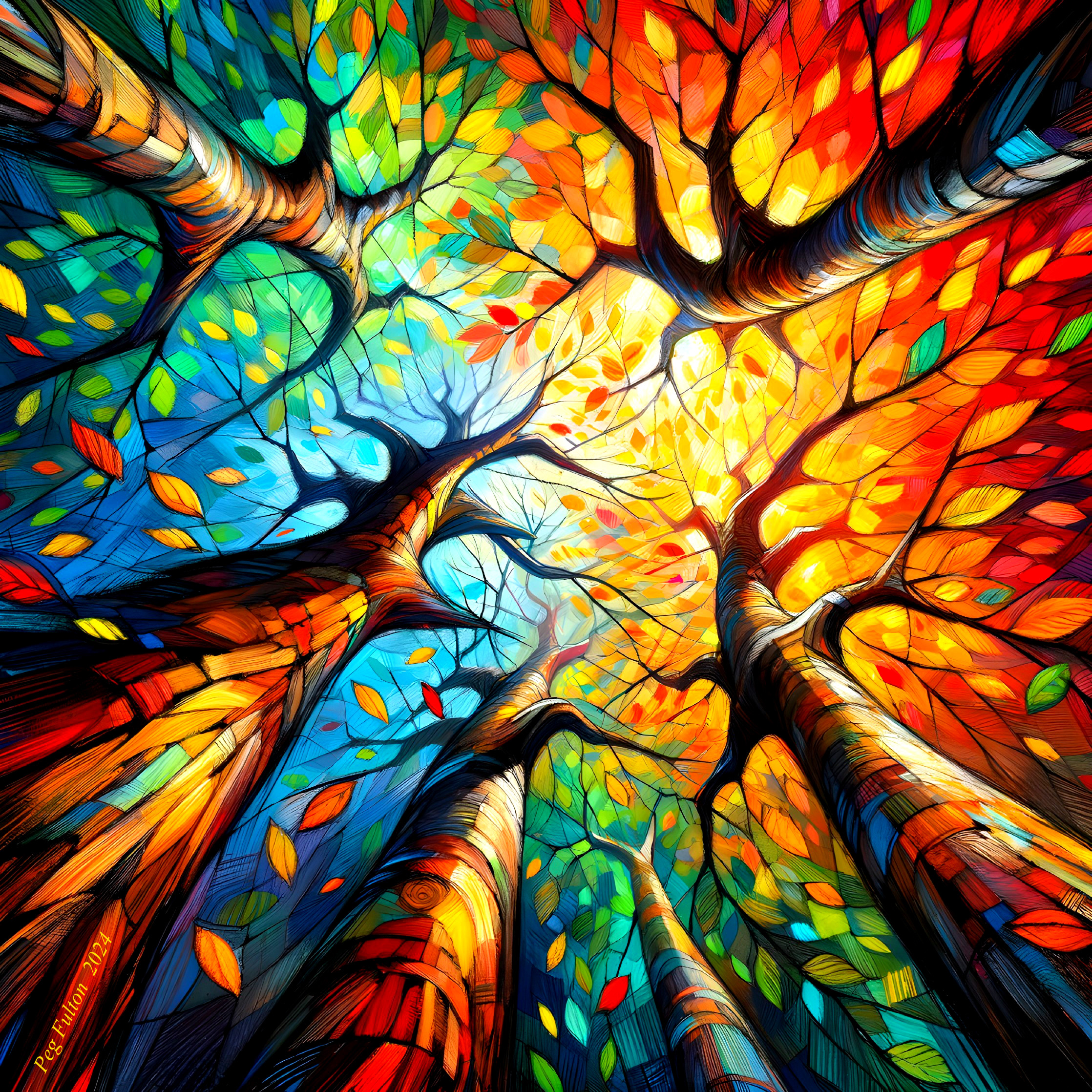 Abstract Artwork of Colorful Trees from Above