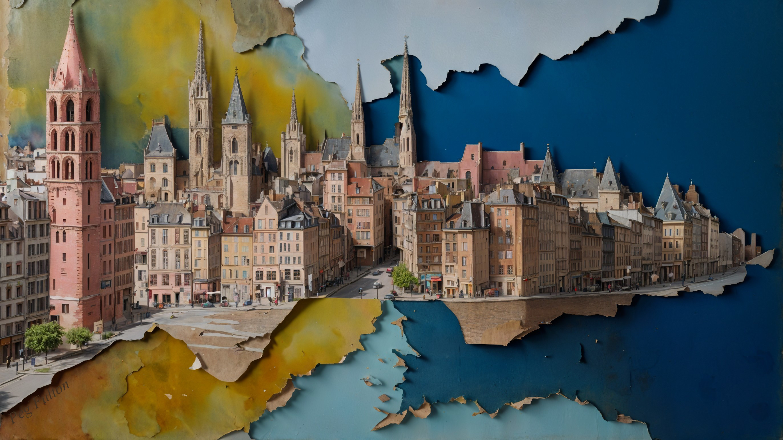 Three-Dimensional Artistic Cityscape with Gothic Elements