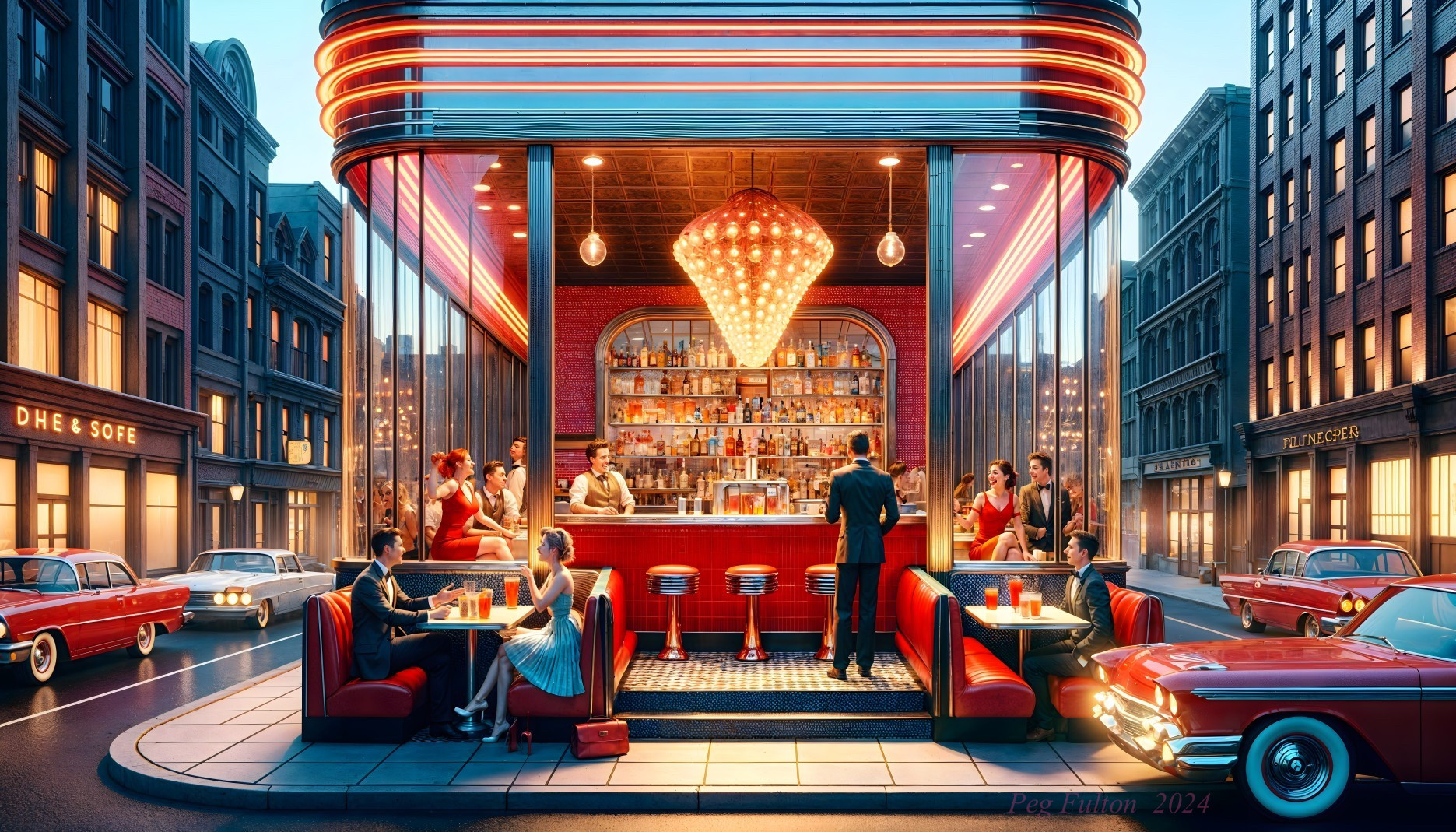 Retro Diner with Vintage 1950s Atmosphere and Cars