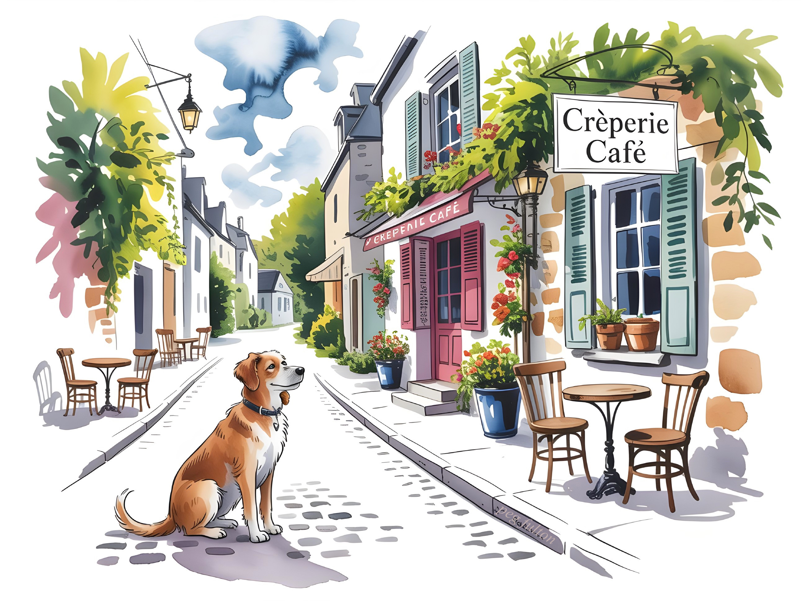 Charming Creperie Café in a Picturesque Street Scene