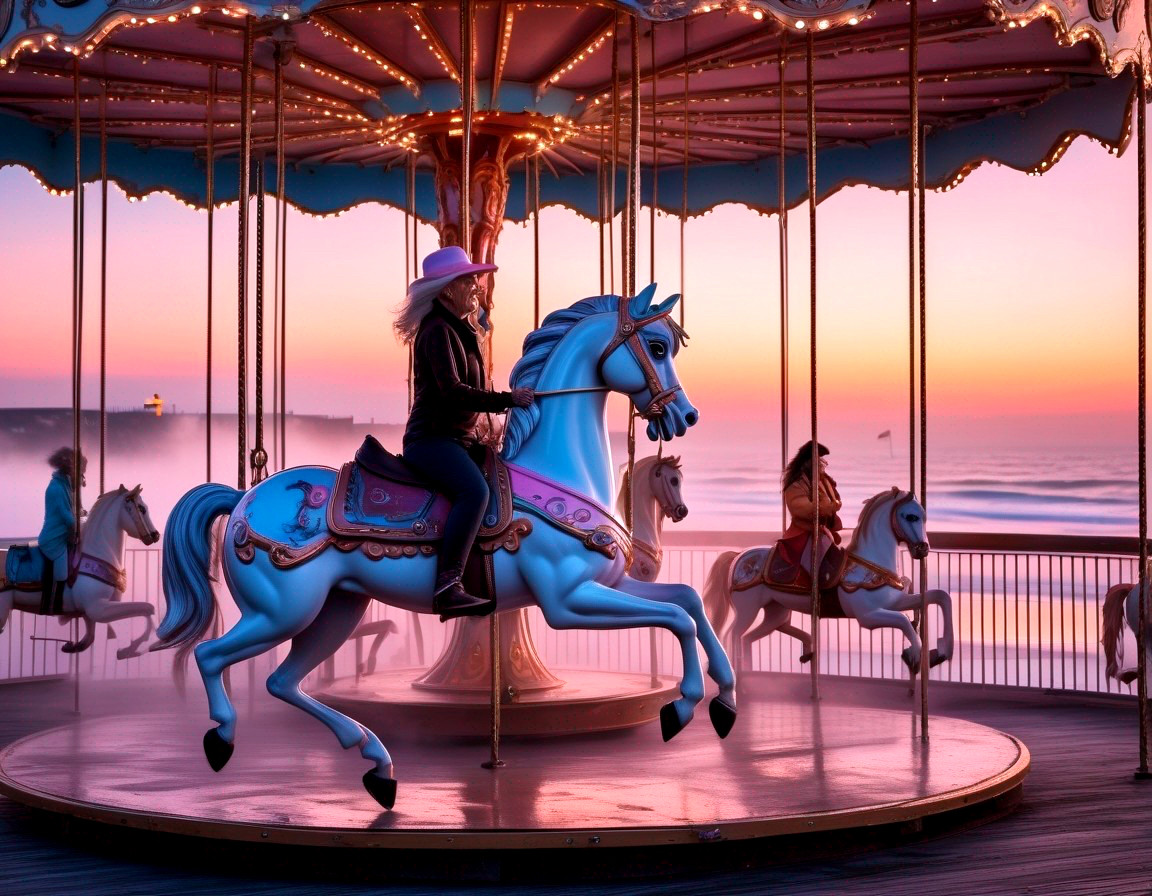 Carousel Horse at Sunset with Vibrant Skies