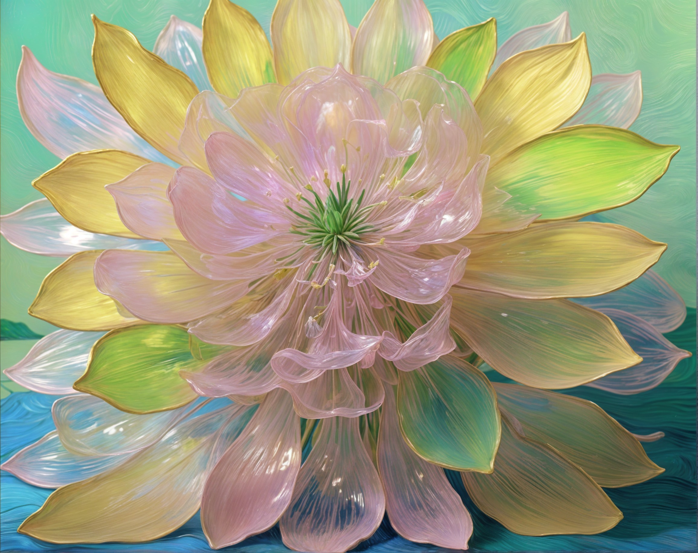 Pastel Flower with Translucent Petals on Blue Background