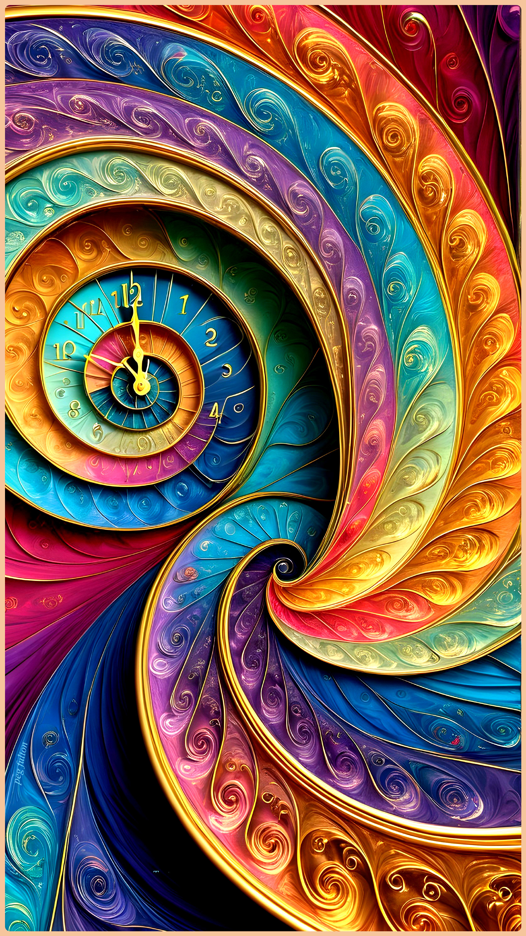 Vibrant Spiral Pattern with Clock Face Design