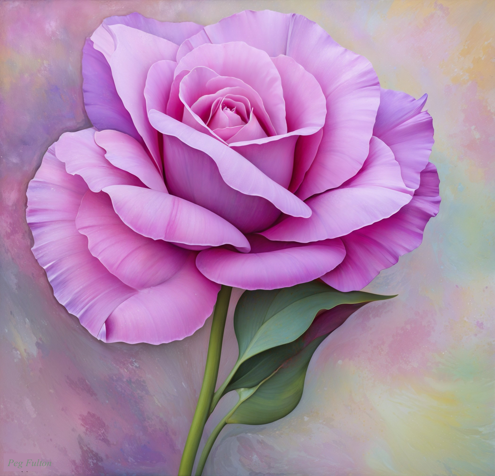 Oversized lavender rose on pastel abstract background