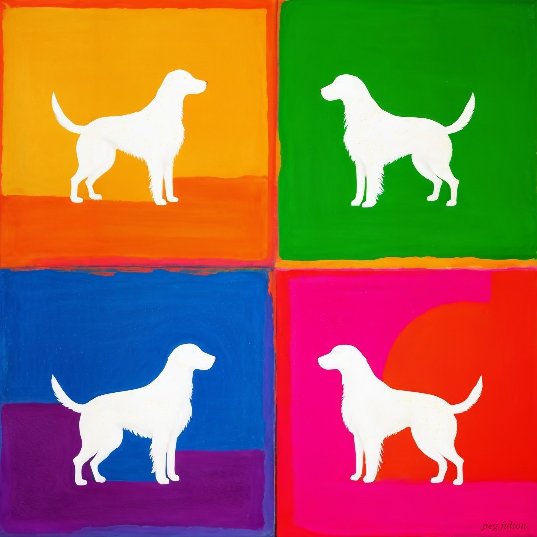 Colorful Pop Art Design of Golden Retriever Silhouettes