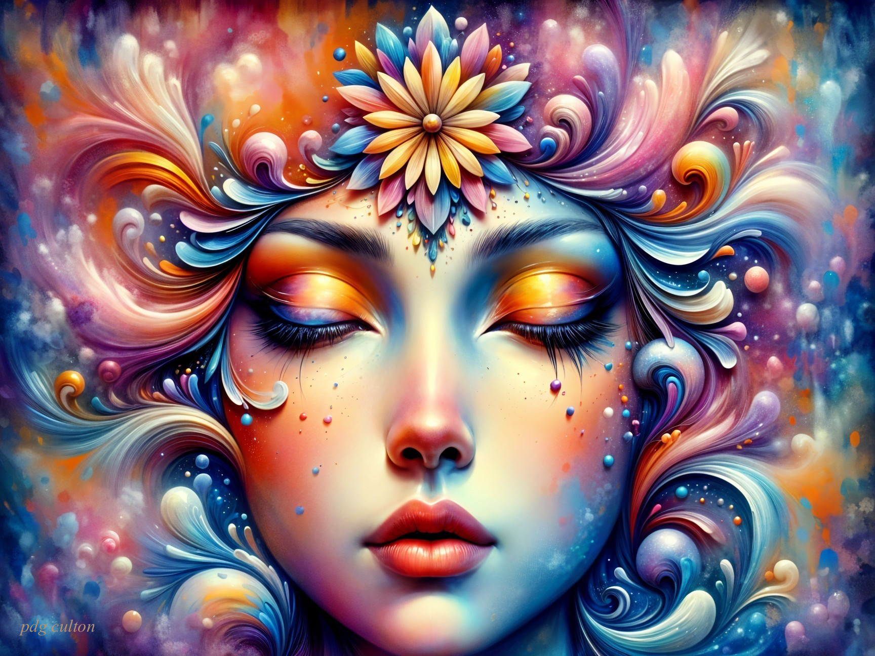 Surreal Portrait of a Woman with Vibrant Patterns