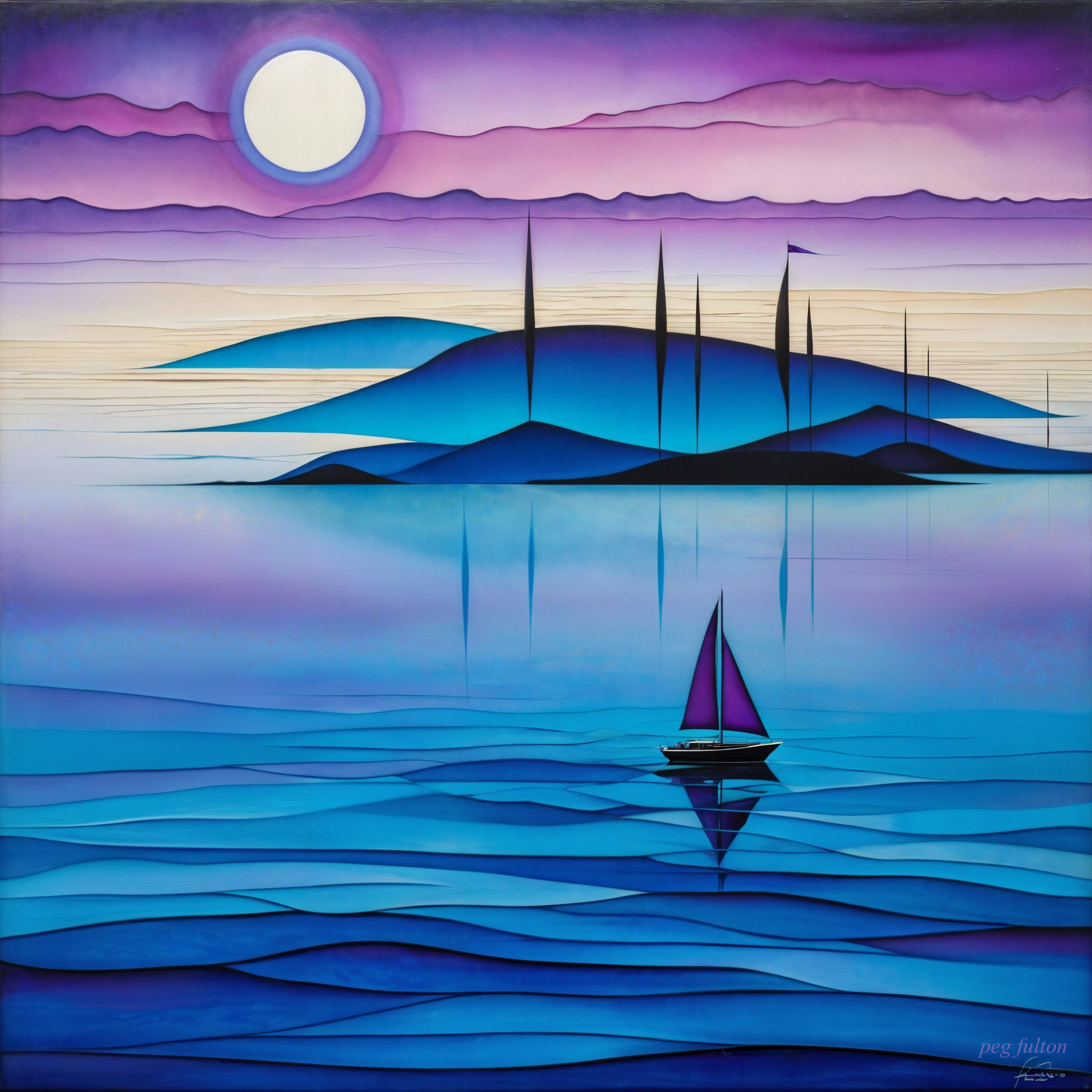 Tranquil Seascape at Dusk with Sailboat and Islands