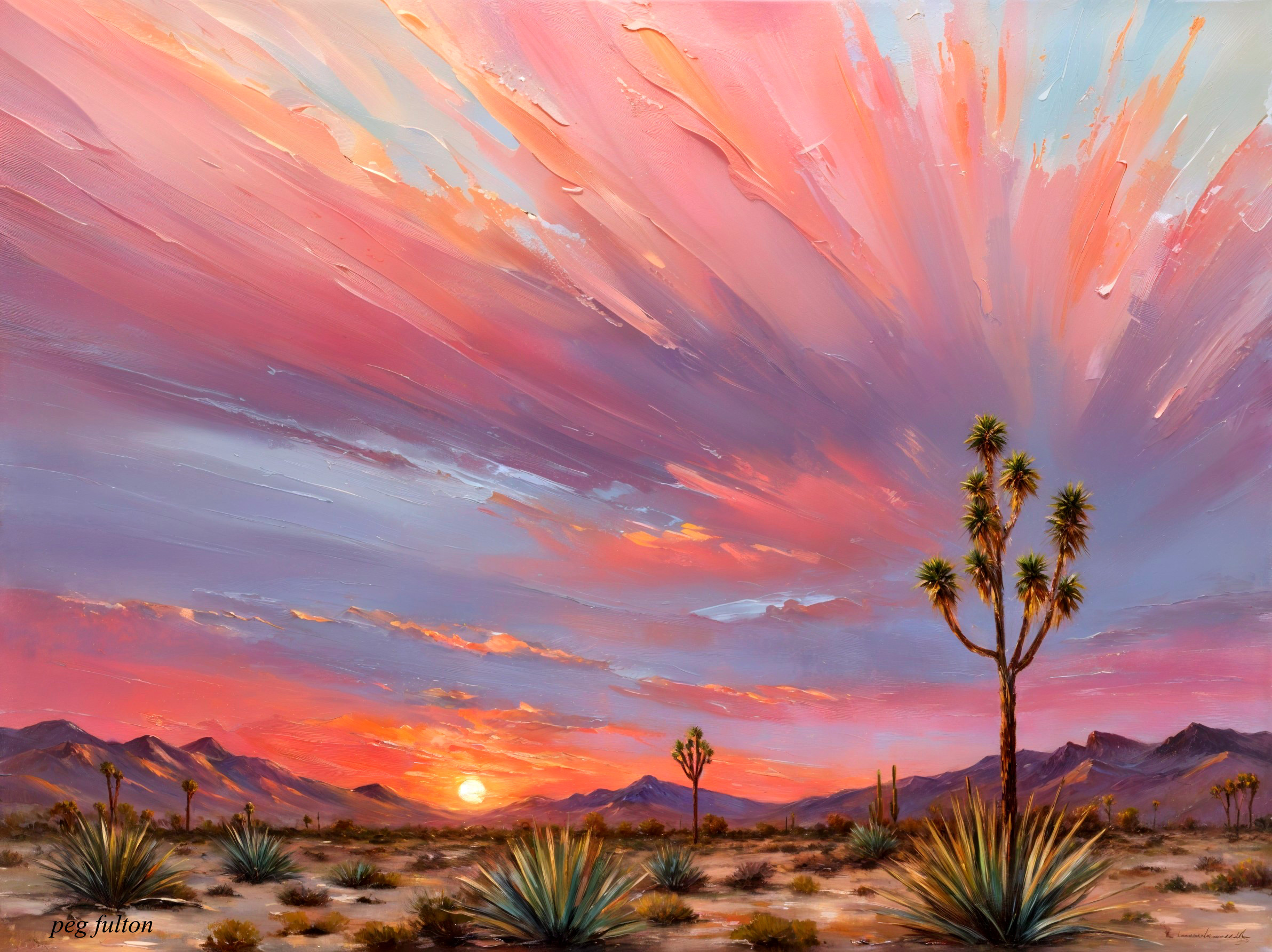 Vibrant Desert Landscape at Sunset with Joshua Trees