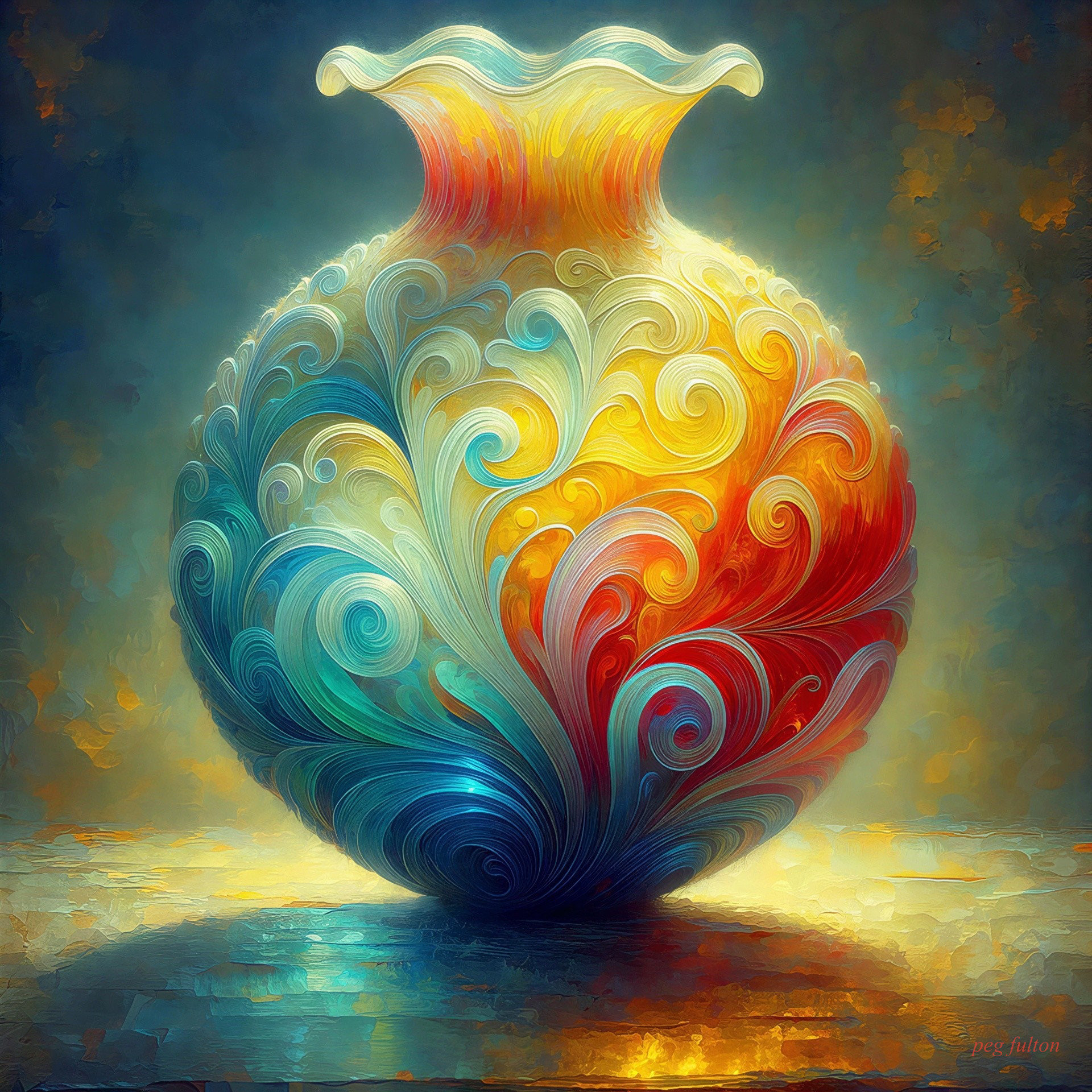 Abstract Painting of an Ornate Vase in Mixed Media