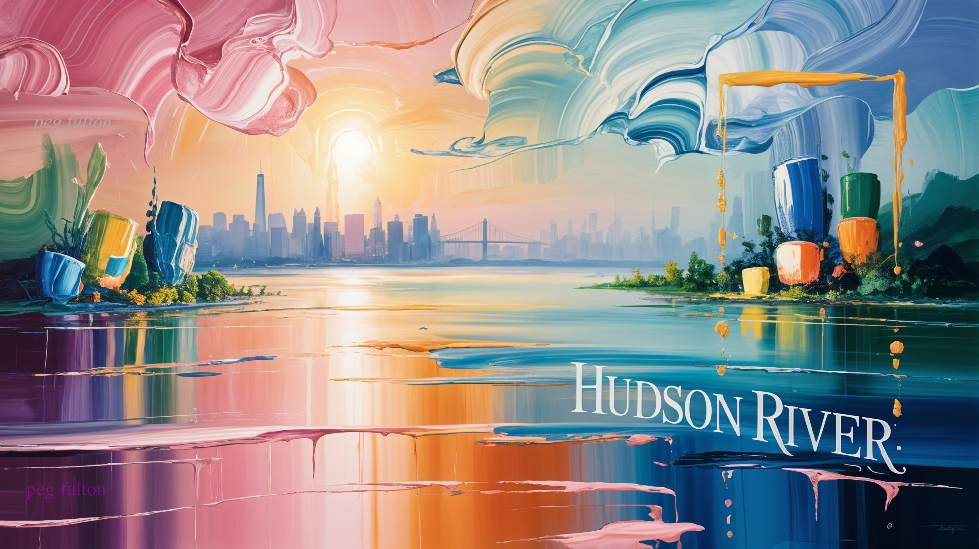 Vibrant Abstract Landscape of Hudson River at Sunset