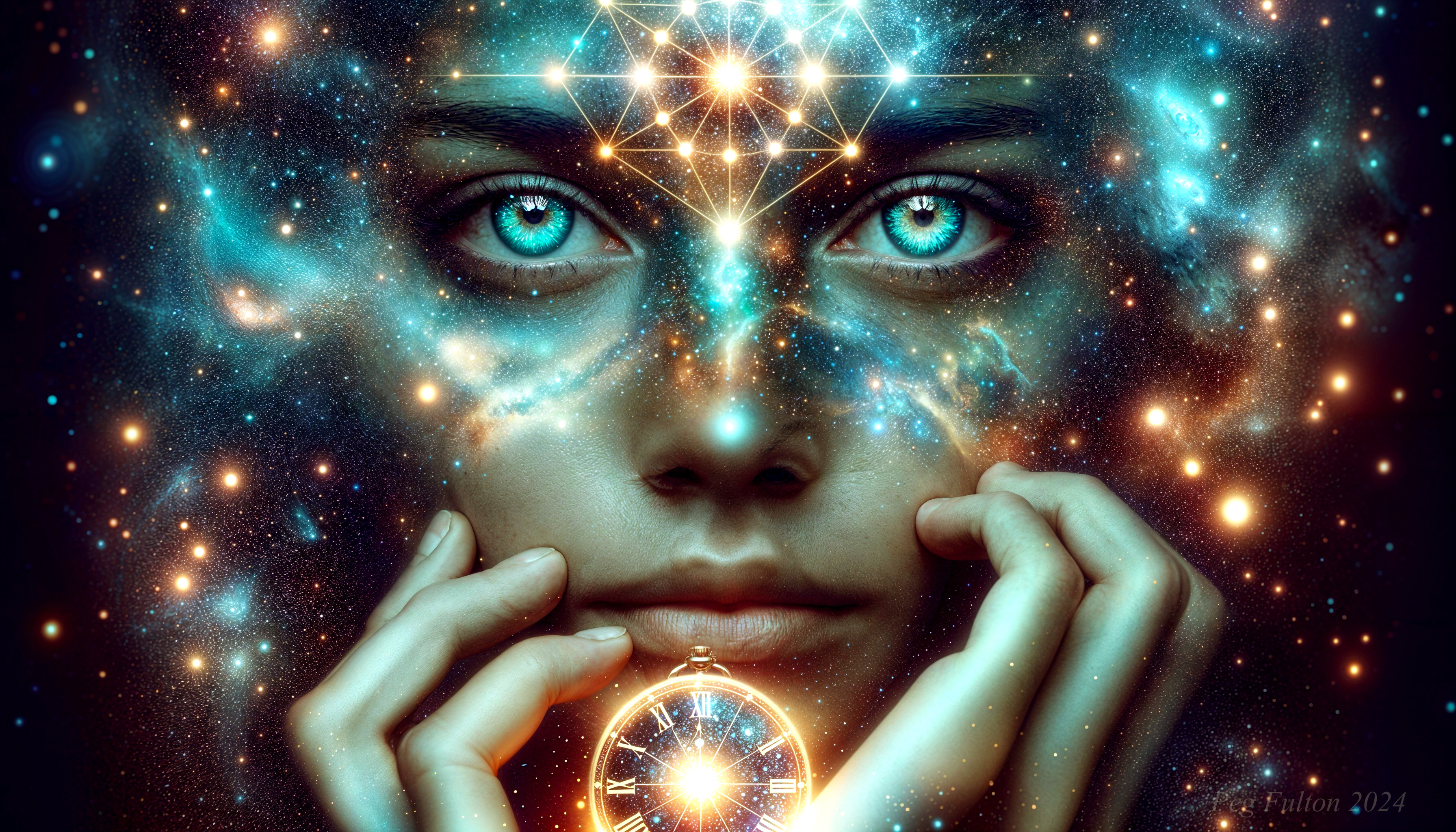 Cosmic Portrait of a Young Person with Blue Eyes