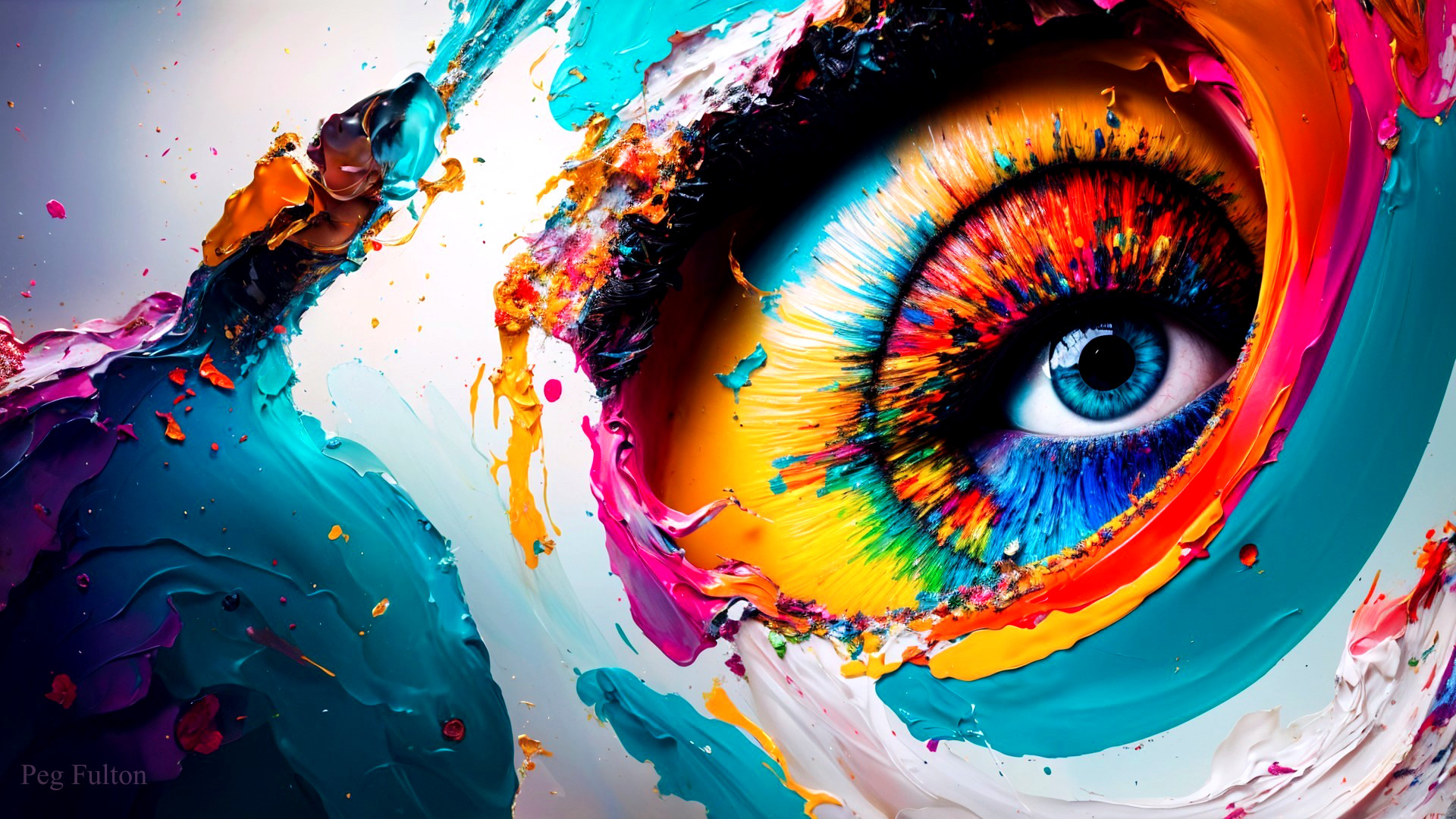 Colorful Eye Surrounded by Vibrant Paint Splashes