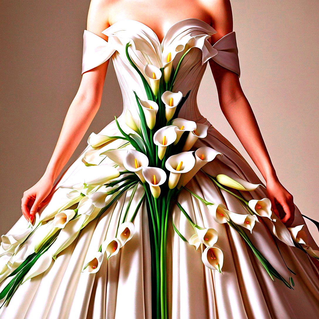 Elegant Off-Shoulder Bridal Gown with Calla Lilies