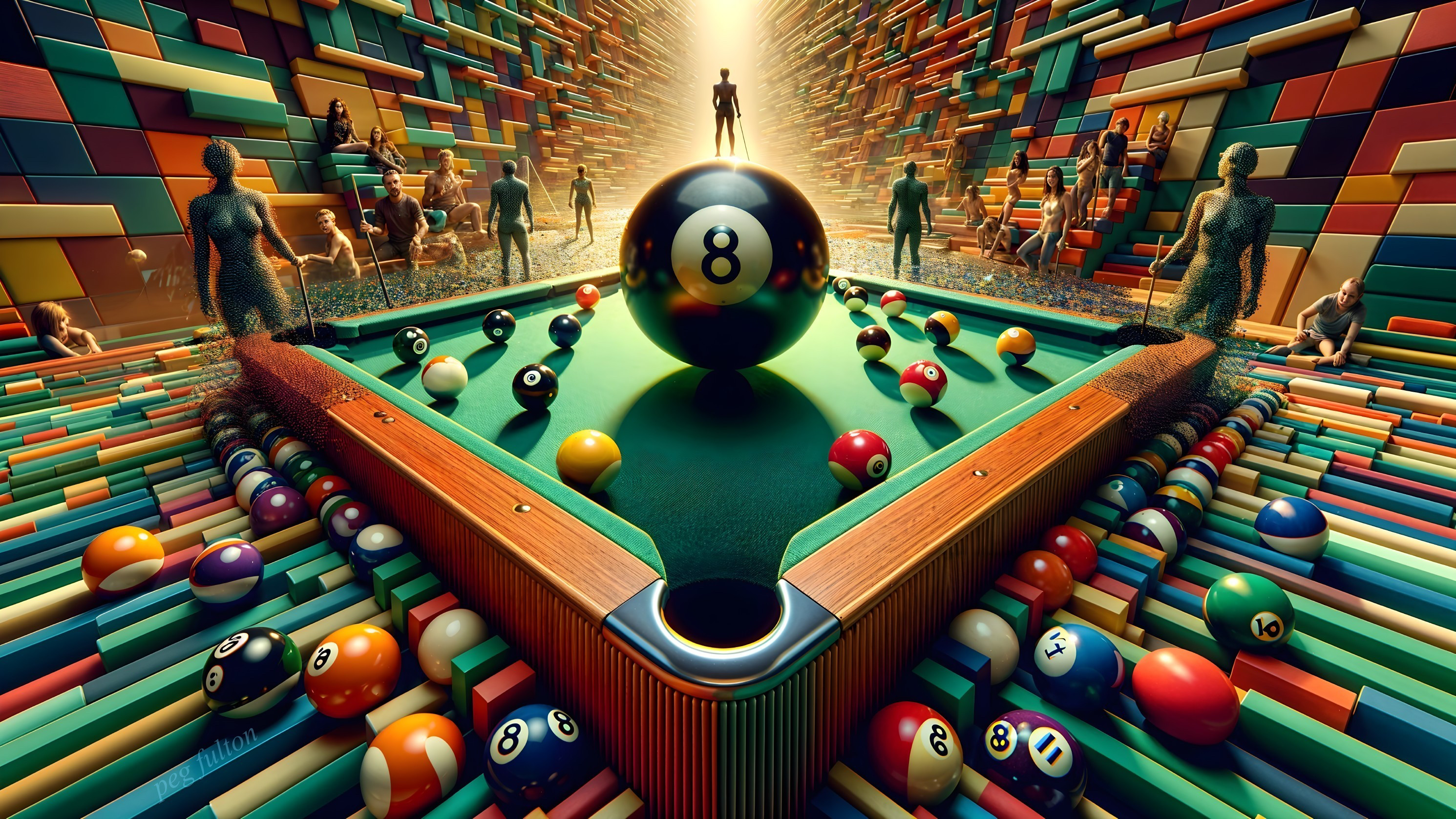 Surreal Billiard Table in Kaleidoscopic Setting