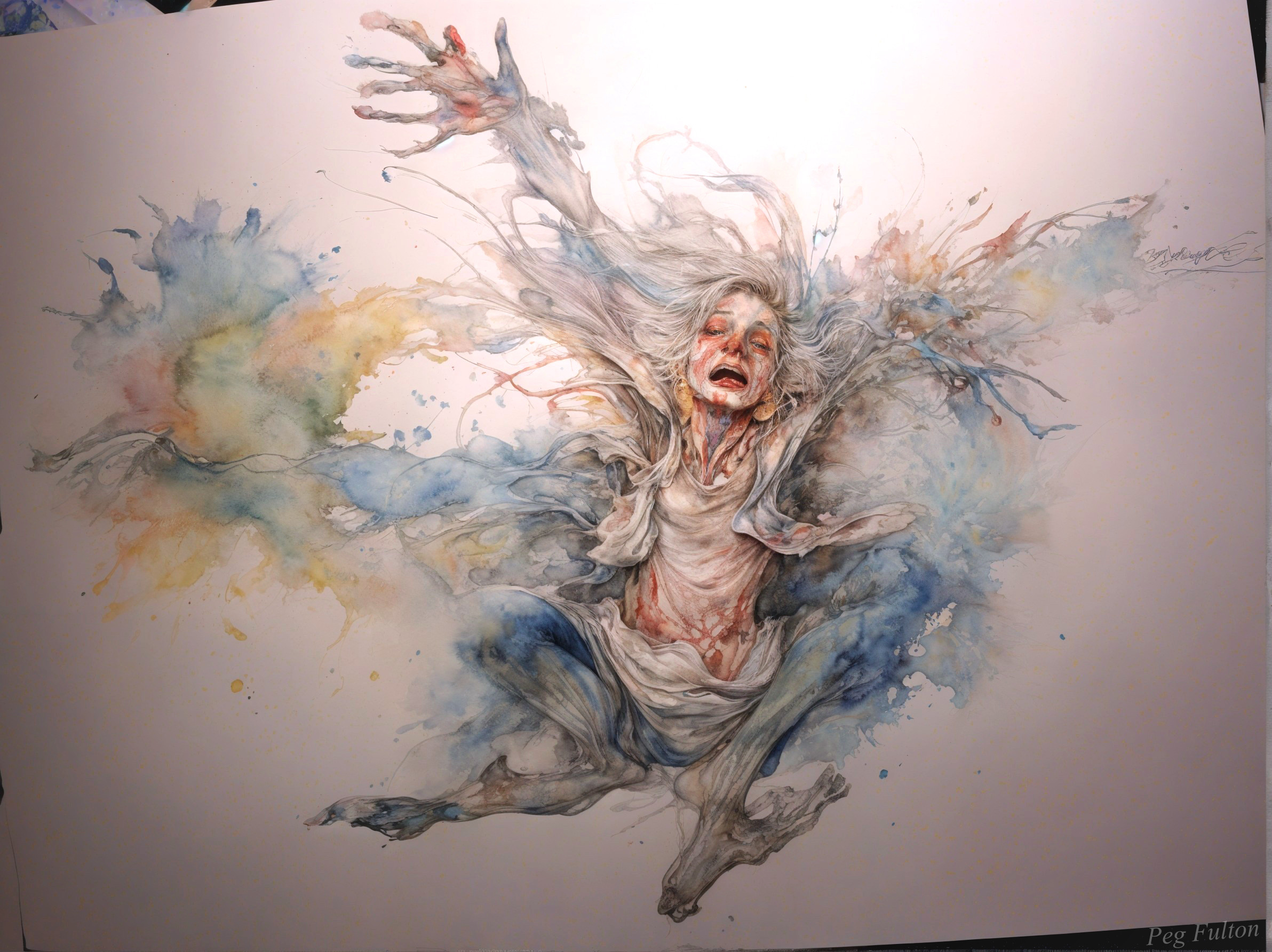 Emotive Figure in Vibrant Colors and Flowing Lines