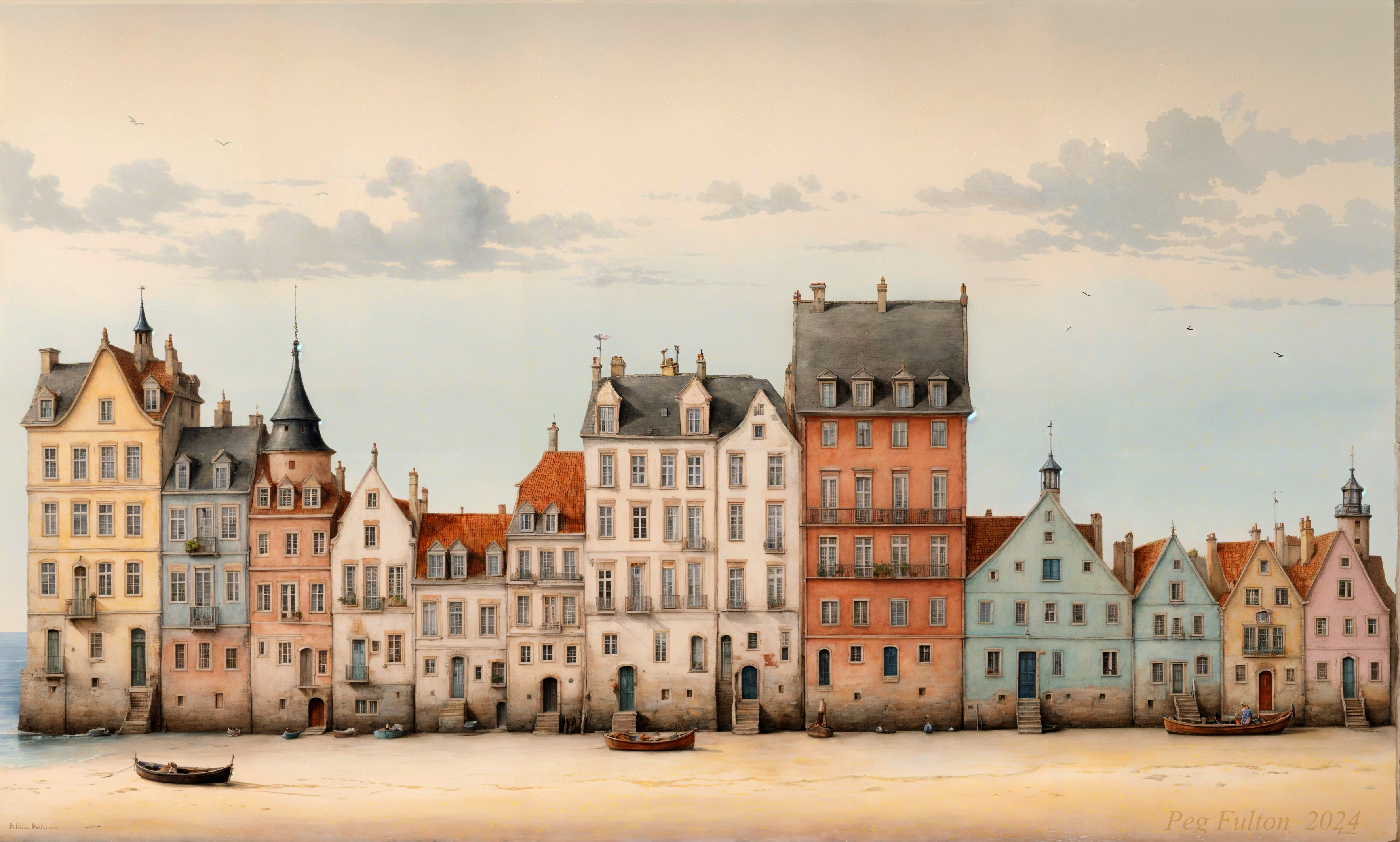 Colorful Waterfront Buildings with Distinct Features